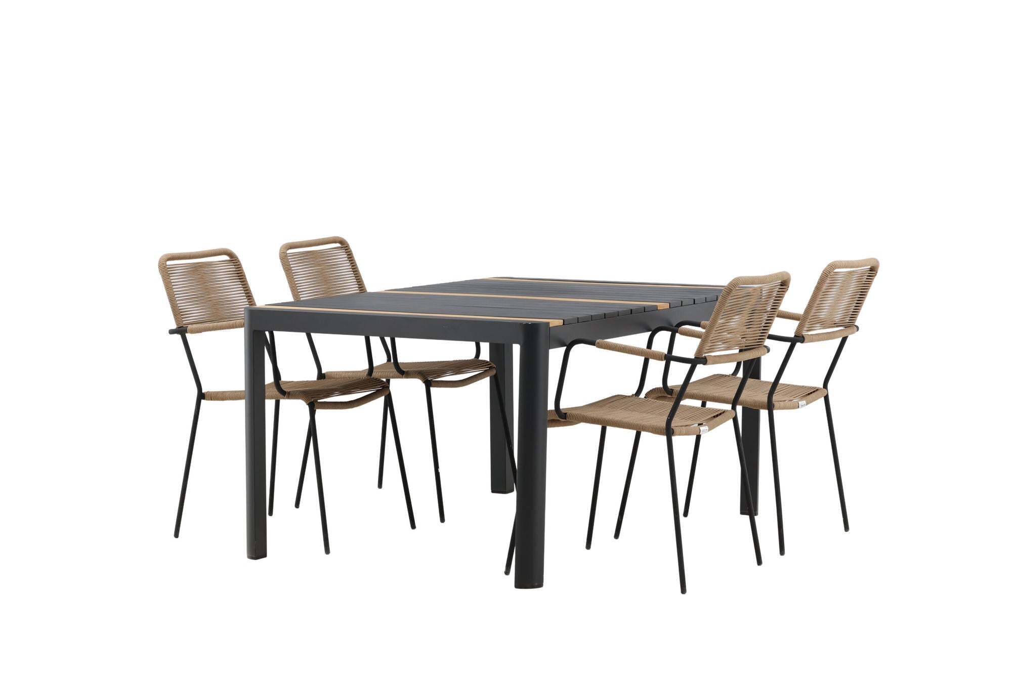 Venture Home Togo - spisebord- Black / Teak - Allu / Teak - 150*100 _1+ Lindos - Armchair - Black Alu / Latte Rope _4