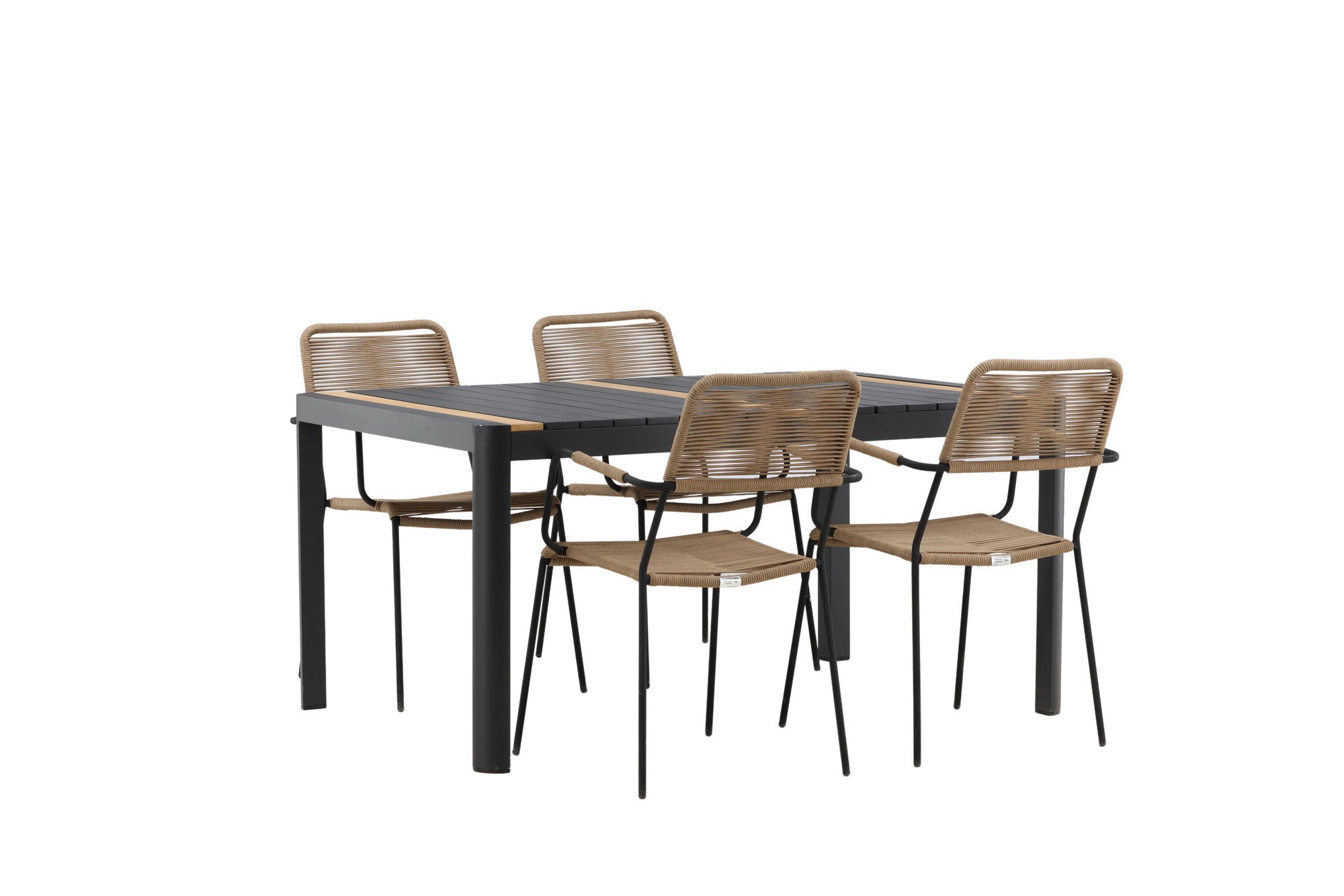 Venture Home Togo - spisebord- Black / Teak - Allu / Teak - 150*100 _1+ Lindos - Armchair - Black Alu / Latte Rope _4