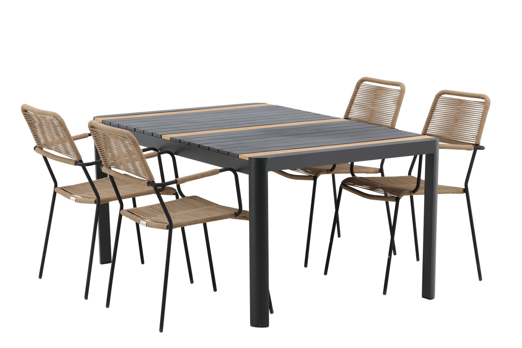Venture Home Togo - spisebord- Black / Teak - Allu / Teak - 150*100 _1+ Lindos - Armchair - Black Alu / Latte Rope _4