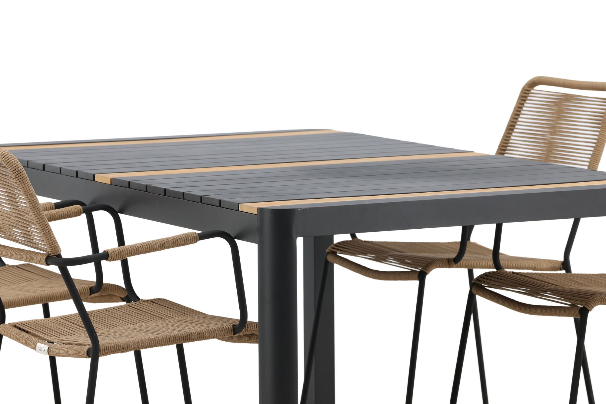 Venture Home Togo - spisebord- Black / Teak - Allu / Teak - 150*100 _1+ Lindos - Armchair - Black Alu / Latte Rope _4