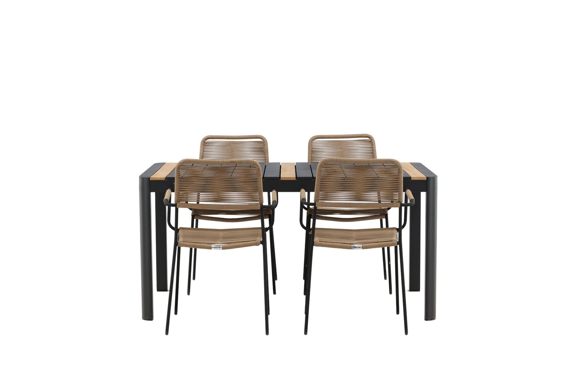 Venture Home Togo - spisebord- Black / Teak - Allu / Teak - 150*100 _1+ Lindos - Armchair - Black Alu / Latte Rope _4