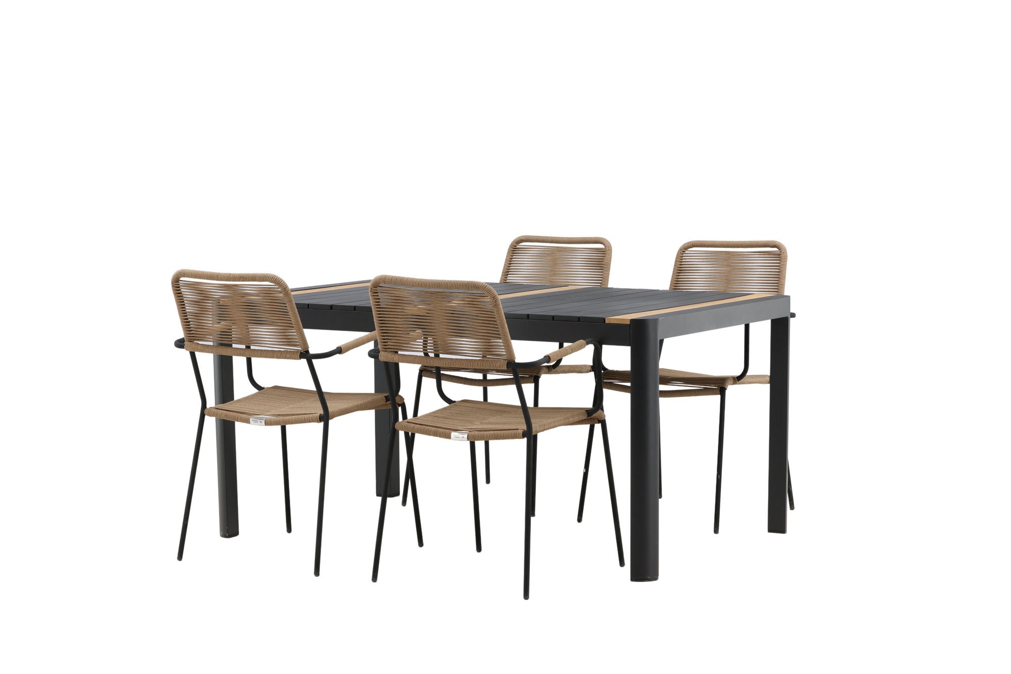 Venture Home Togo - spisebord- Black / Teak - Allu / Teak - 150*100 _1+ Lindos - Armchair - Black Alu / Latte Rope _4