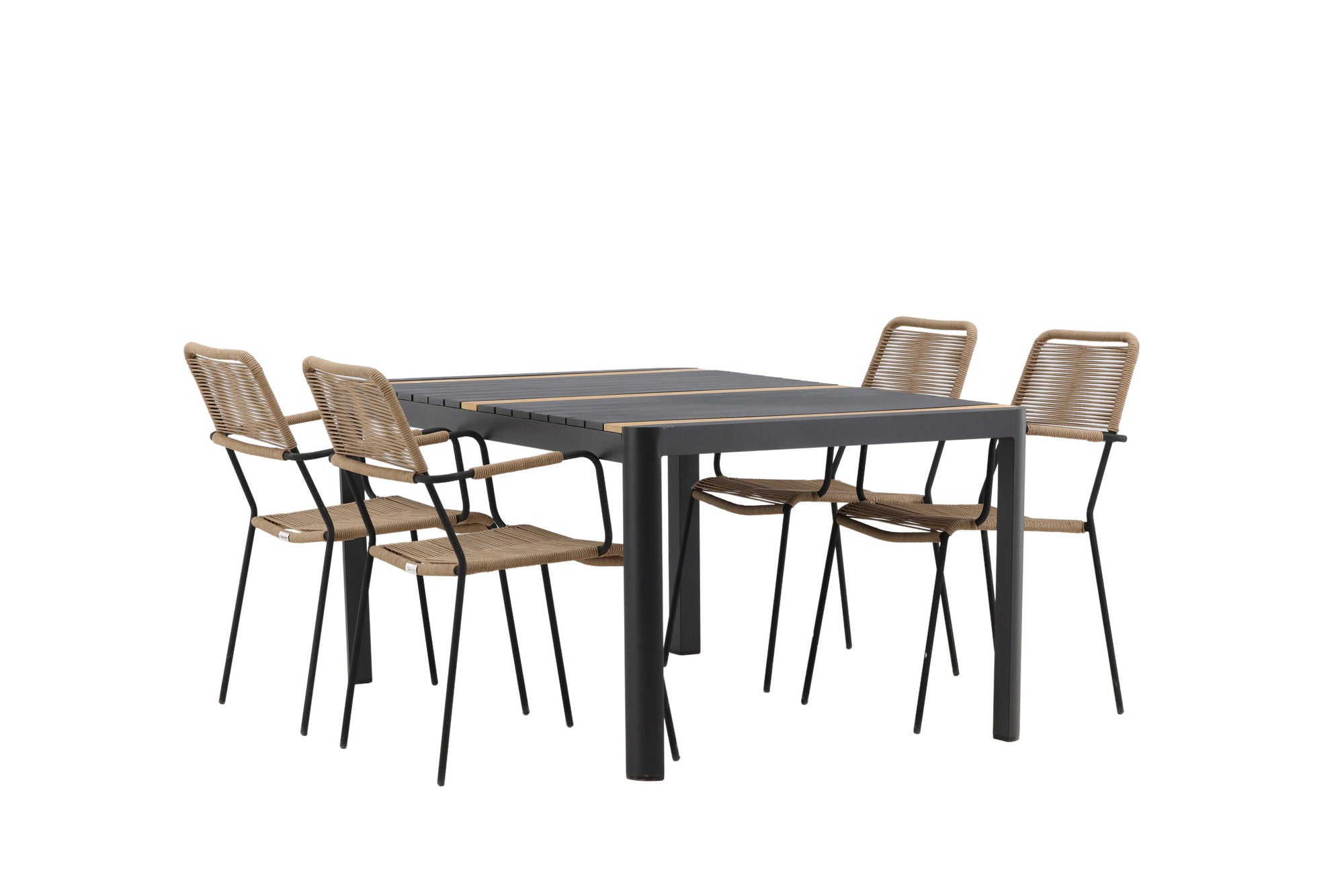 Venture Home Togo - spisebord- Black / Teak - Allu / Teak - 150*100 _1+ Lindos - Armchair - Black Alu / Latte Rope _4