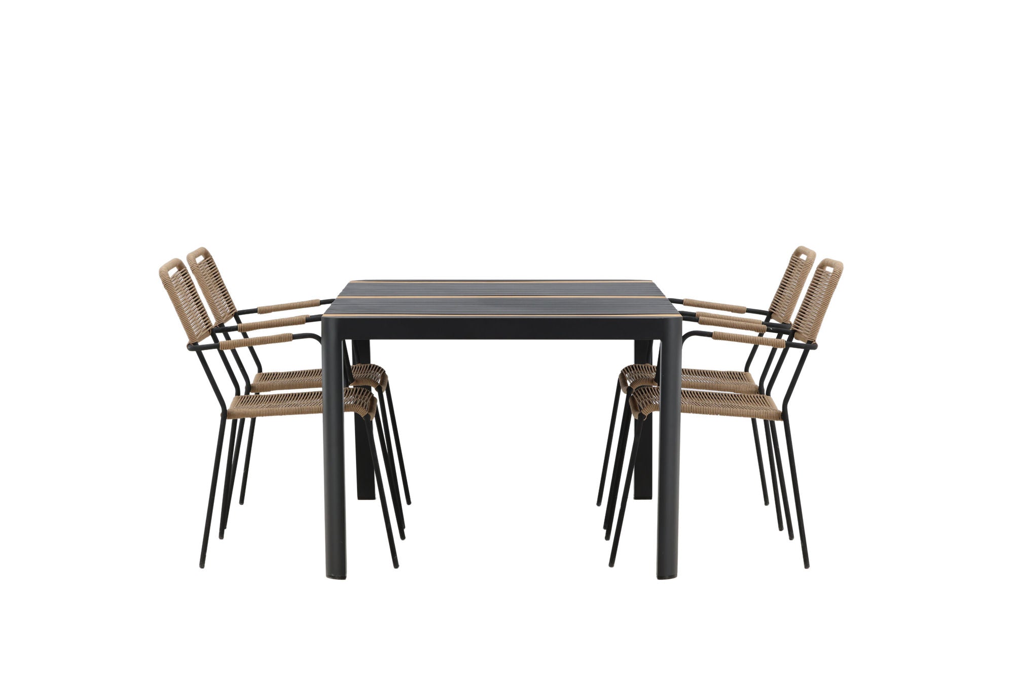 Venture Home Togo - spisebord- Black / Teak - Allu / Teak - 150*100 _1+ Lindos - Armchair - Black Alu / Latte Rope _4
