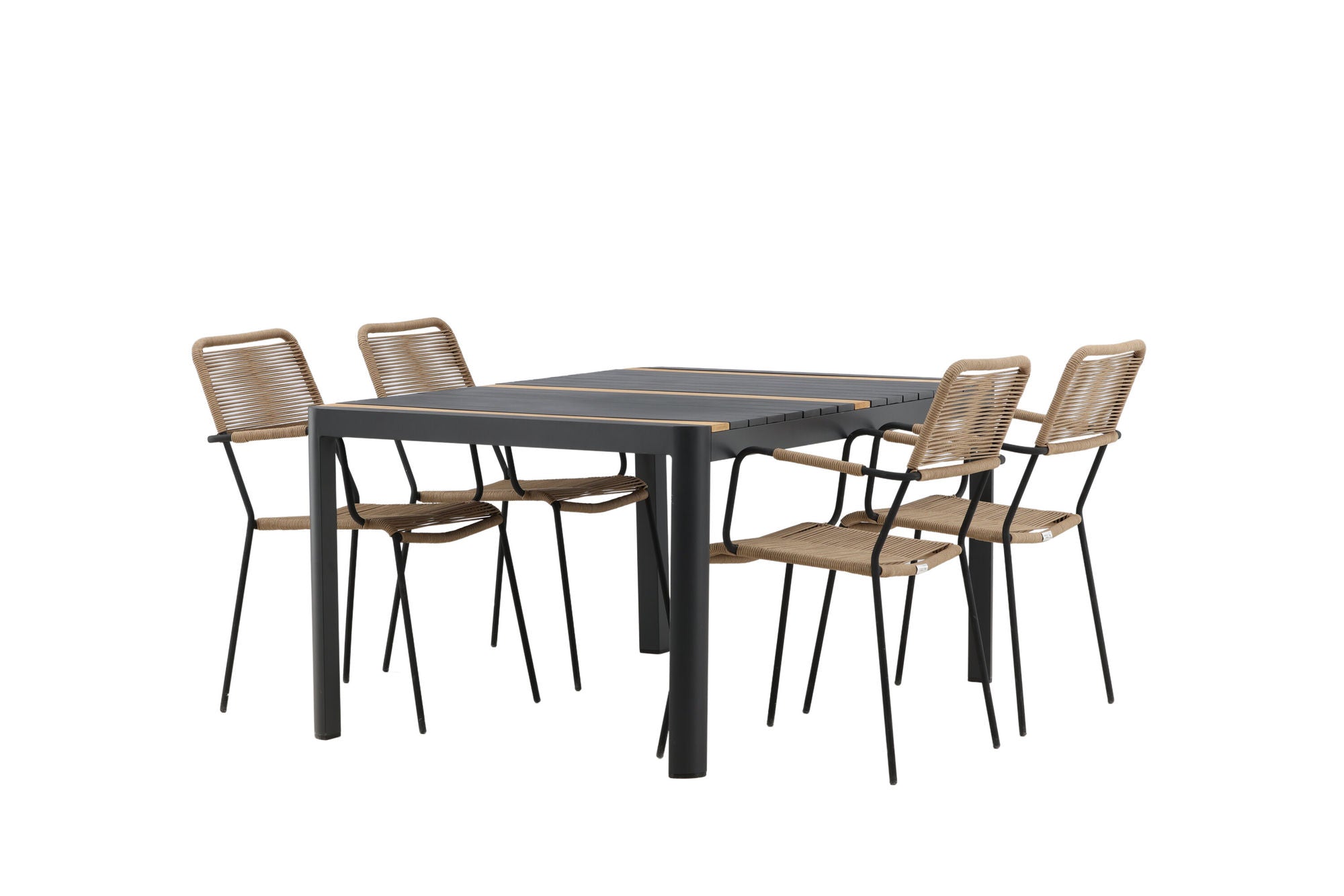 Venture Home Togo - spisebord- Black / Teak - Allu / Teak - 150*100 _1+ Lindos - Armchair - Black Alu / Latte Rope _4