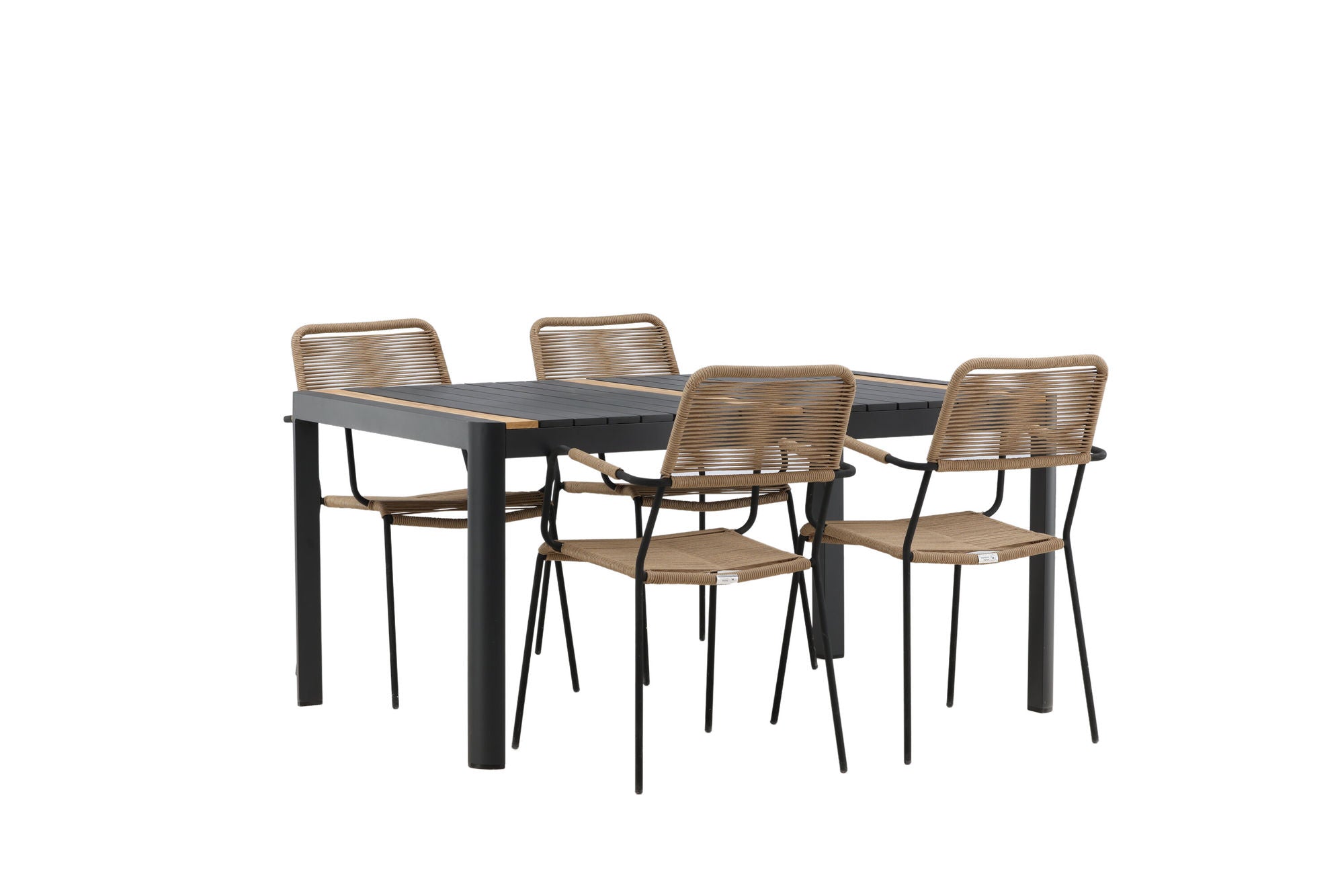Venture Home Togo - spisebord- Black / Teak - Allu / Teak - 150*100 _1+ Lindos - Armchair - Black Alu / Latte Rope _4