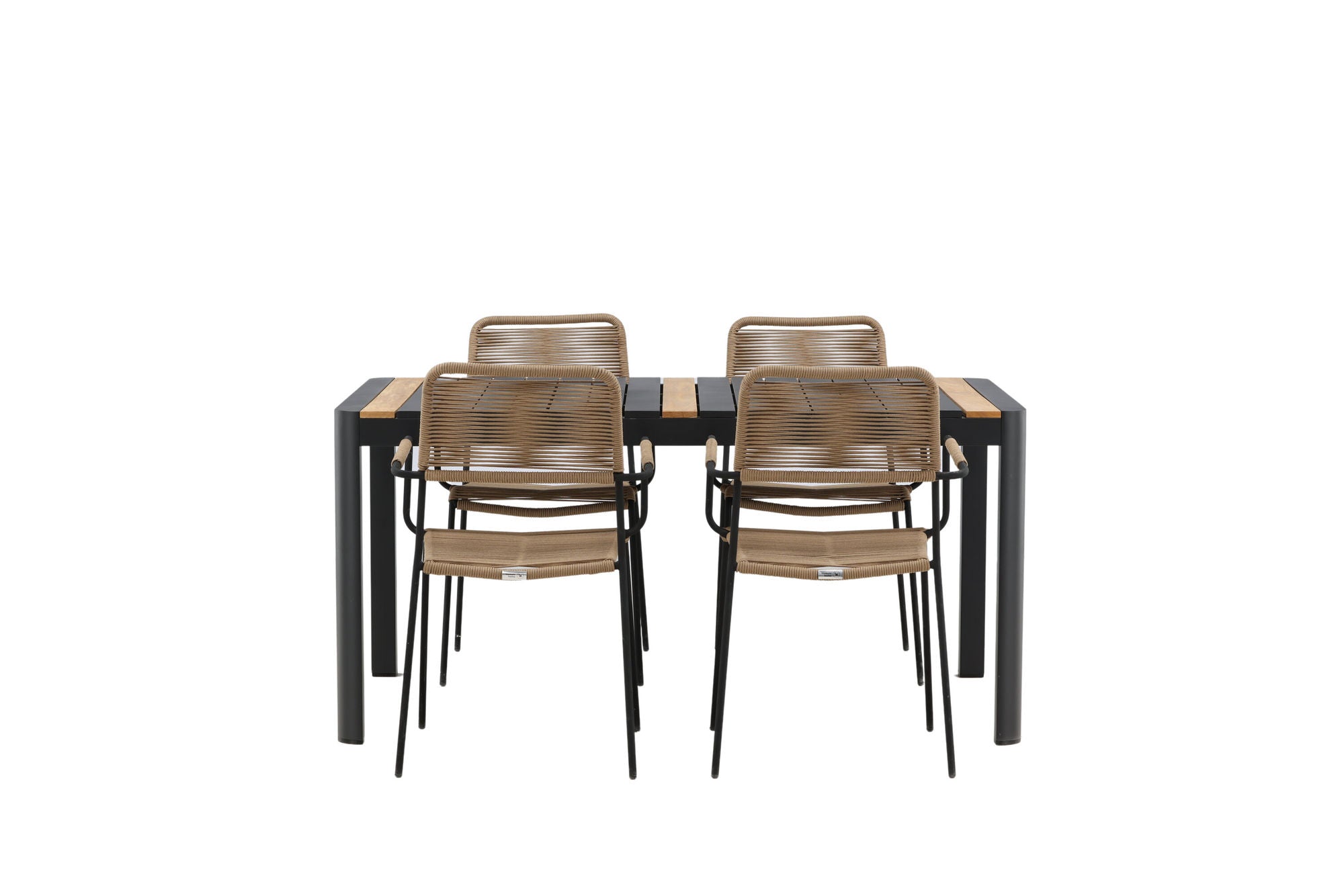 Venture Home Togo - spisebord- Black / Teak - Allu / Teak - 150*100 _1+ Lindos - Armchair - Black Alu / Latte Rope _4