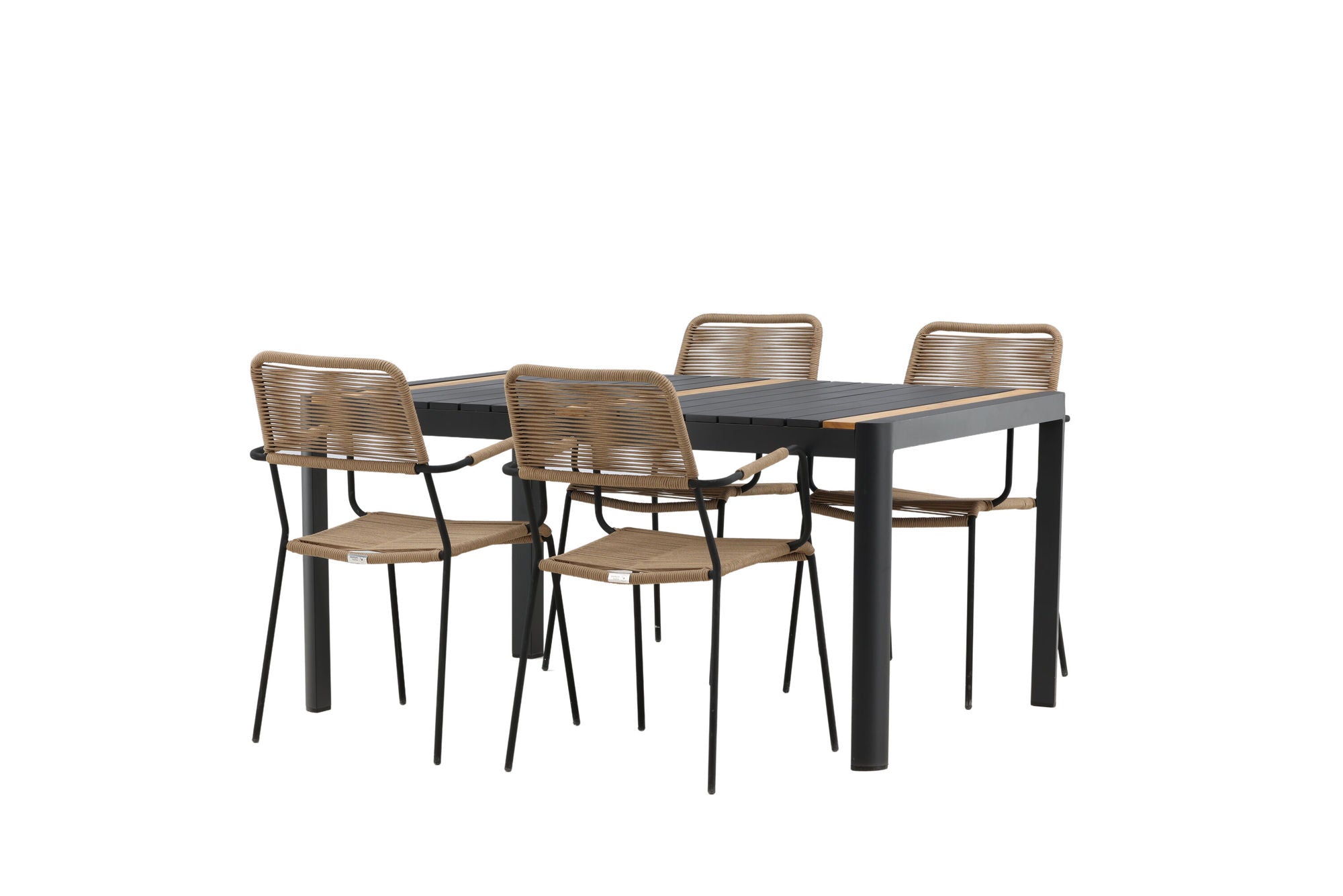 Venture Home Togo - spisebord- Black / Teak - Allu / Teak - 150*100 _1+ Lindos - Armchair - Black Alu / Latte Rope _4