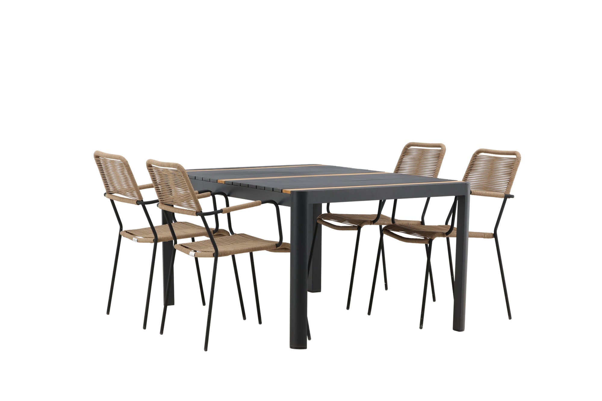 Venture Home Togo - spisebord- Black / Teak - Allu / Teak - 150*100 _1+ Lindos - Armchair - Black Alu / Latte Rope _4