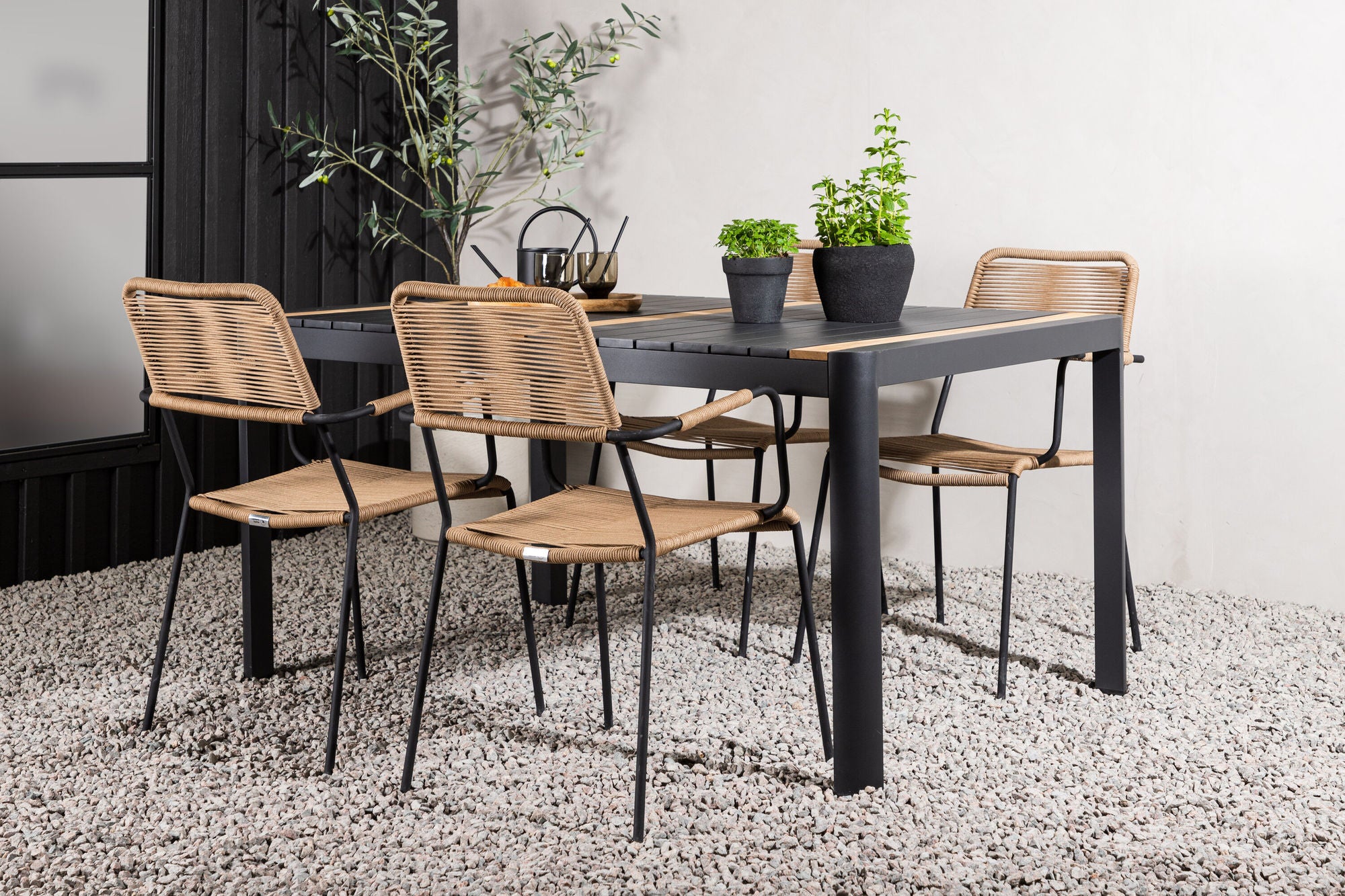 Venture Home Togo - spisebord- Black / Teak - Allu / Teak - 150*100 _1+ Lindos - Armchair - Black Alu / Latte Rope _4