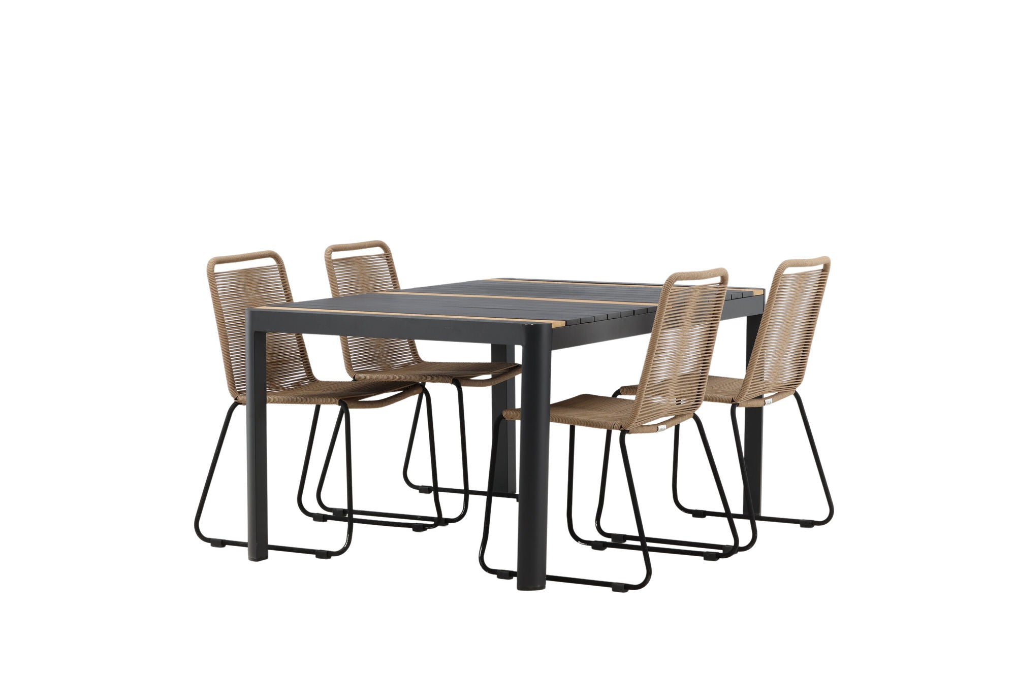 Venture Home Togo - spisebord- Black / Teak - Allu / Teak - 150*100 _1+ Lindos Stacking stol - Black Alu / Latte Rope _4