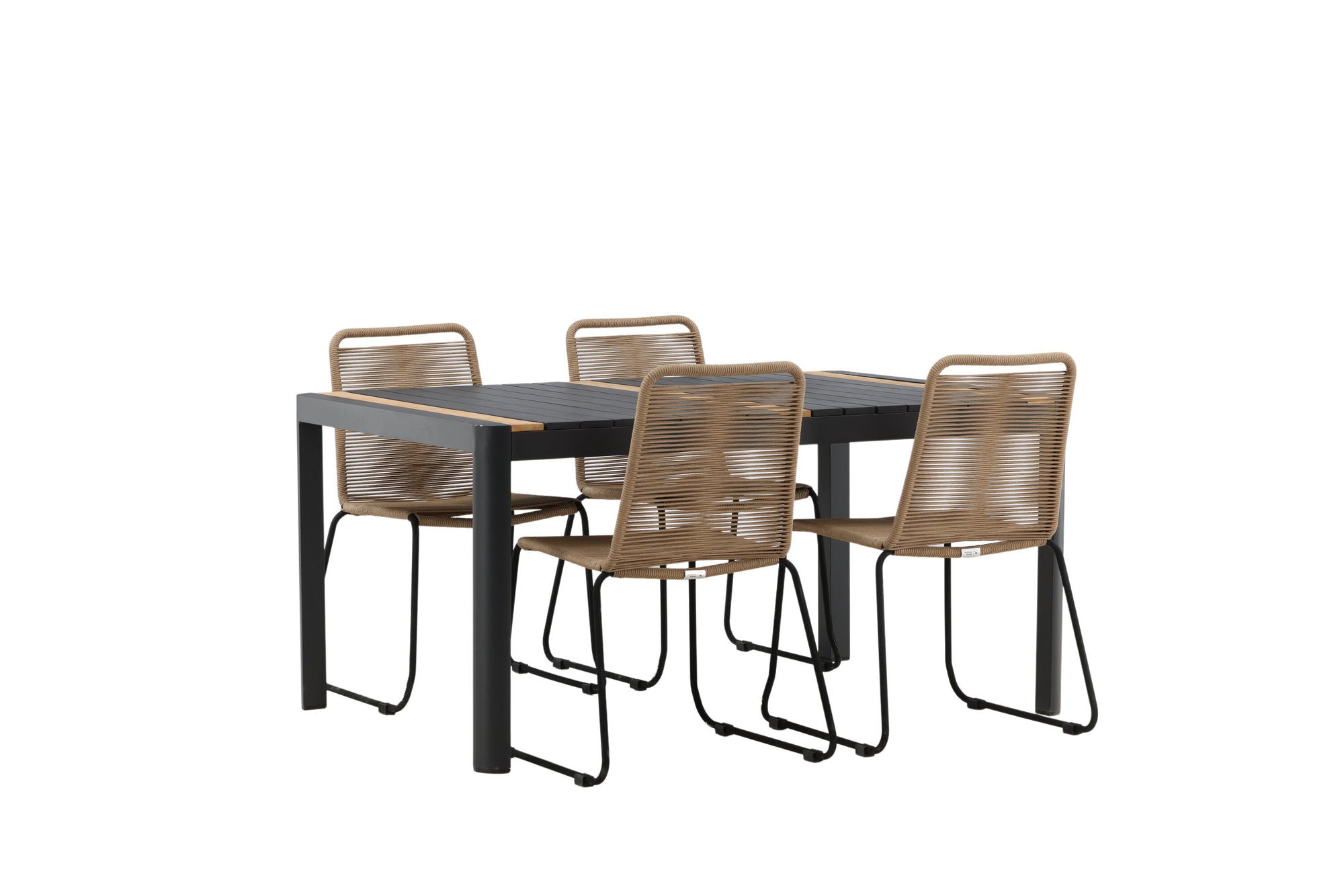 Venture Home Togo - spisebord- Black / Teak - Allu / Teak - 150*100 _1+ Lindos Stacking stol - Black Alu / Latte Rope _4