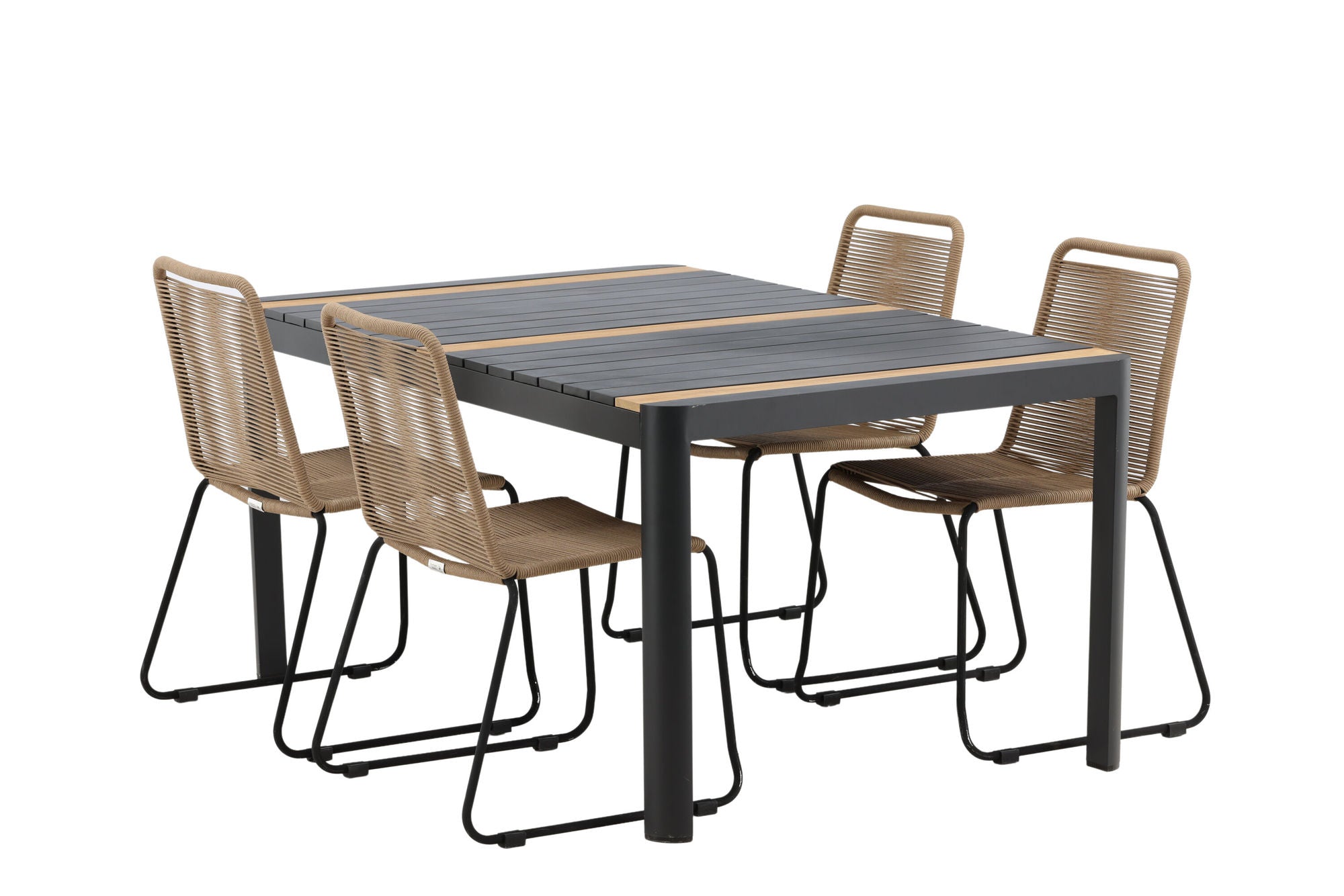 Venture Home Togo - spisebord- Black / Teak - Allu / Teak - 150*100 _1+ Lindos Stacking stol - Black Alu / Latte Rope _4