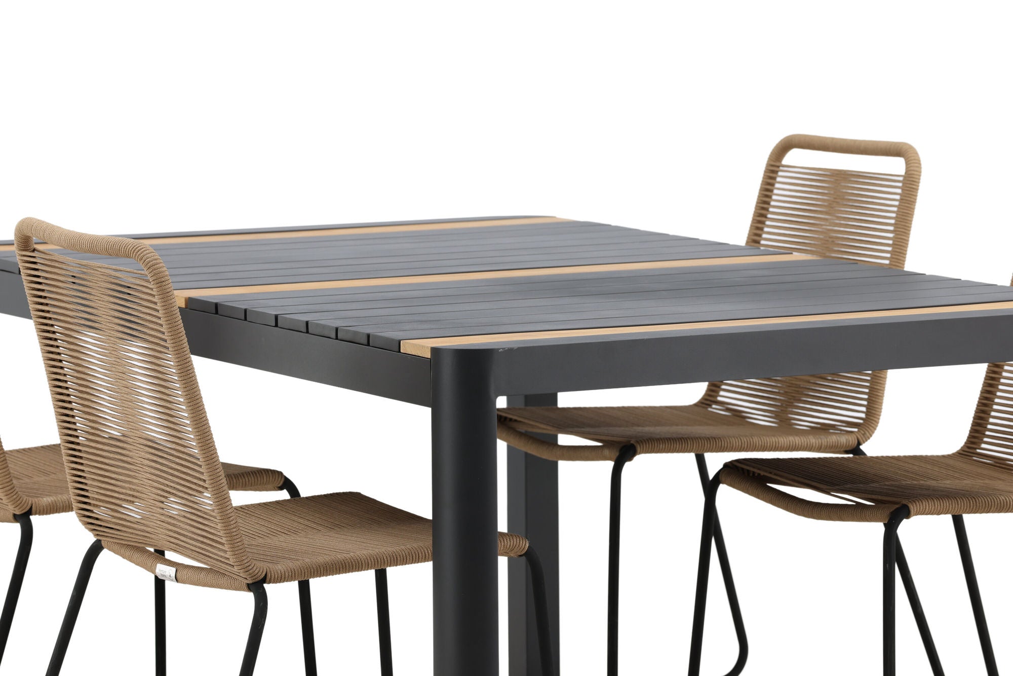 Venture Home Togo - spisebord- Black / Teak - Allu / Teak - 150*100 _1+ Lindos Stacking stol - Black Alu / Latte Rope _4