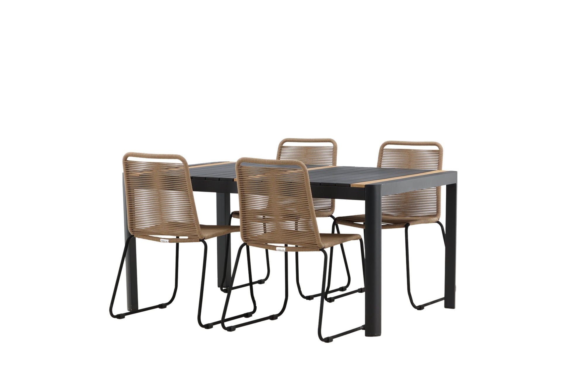 Venture Home Togo - spisebord- Black / Teak - Allu / Teak - 150*100 _1+ Lindos Stacking stol - Black Alu / Latte Rope _4