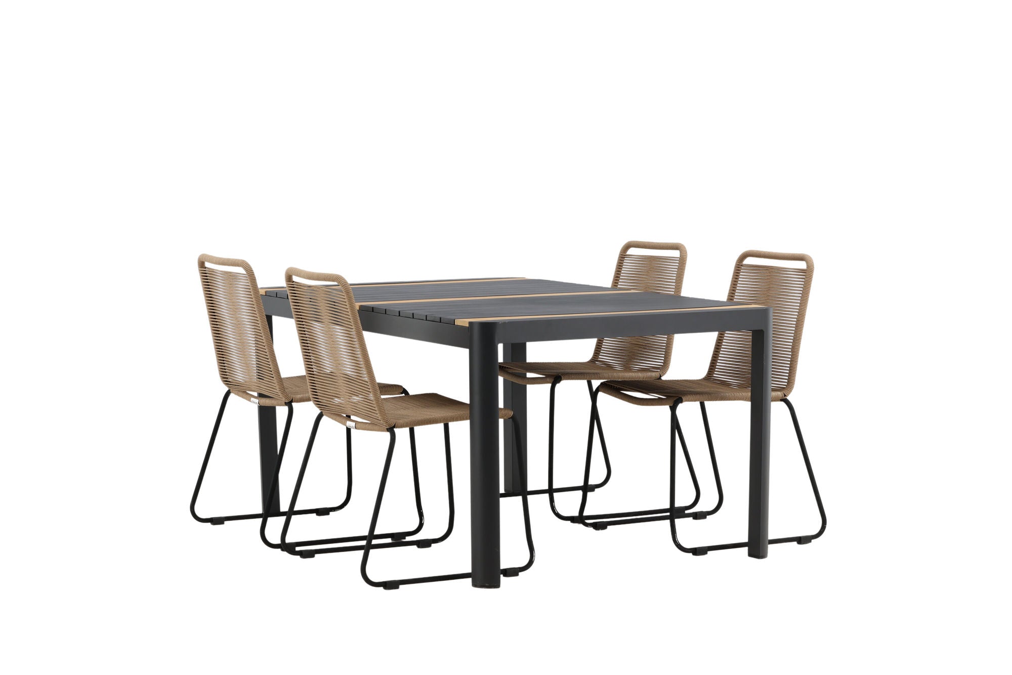 Venture Home Togo - spisebord- Black / Teak - Allu / Teak - 150*100 _1+ Lindos Stacking stol - Black Alu / Latte Rope _4