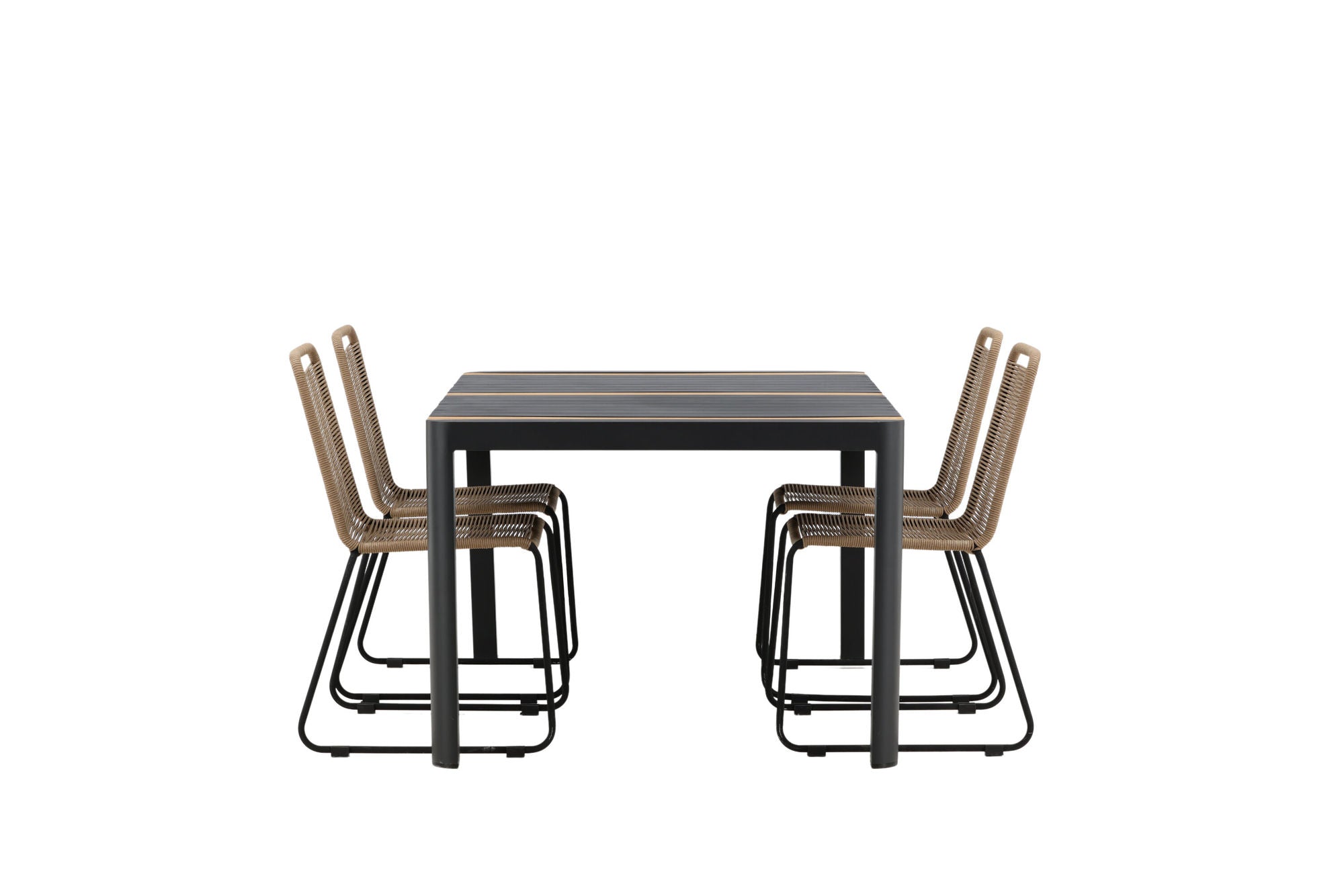 Venture Home Togo - spisebord- Black / Teak - Allu / Teak - 150*100 _1+ Lindos Stacking stol - Black Alu / Latte Rope _4