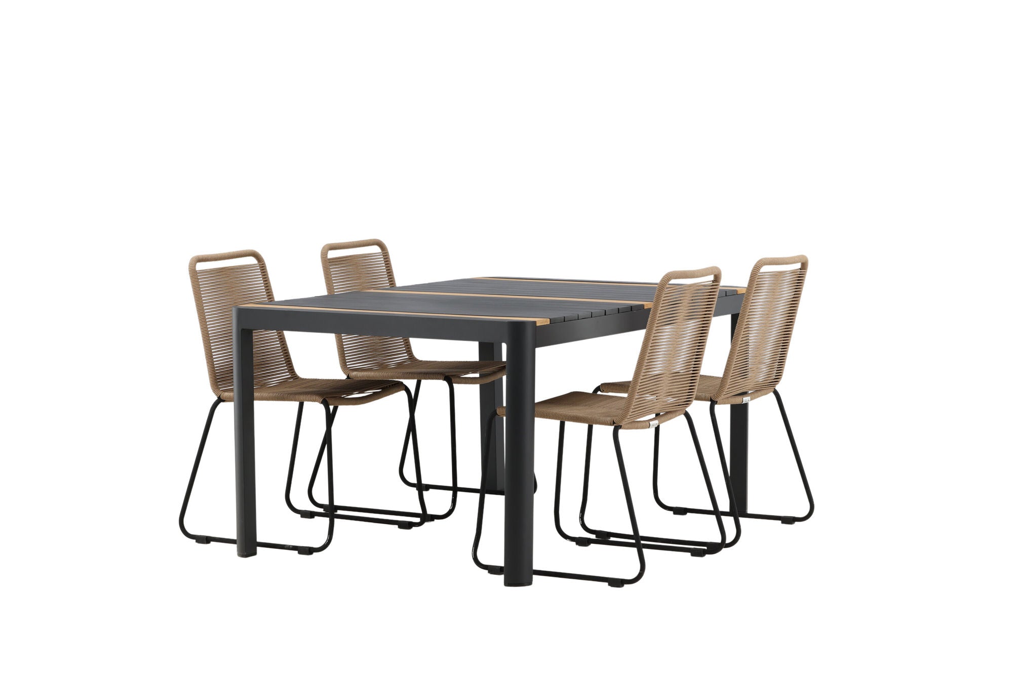 Venture Home Togo - spisebord- Black / Teak - Allu / Teak - 150*100 _1+ Lindos Stacking stol - Black Alu / Latte Rope _4