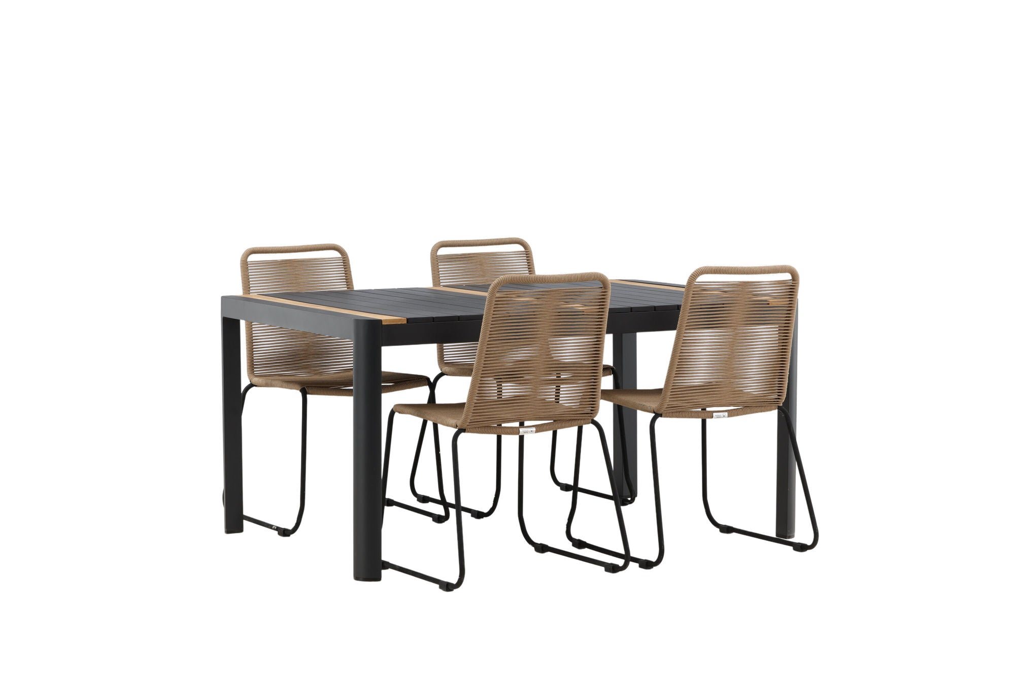 Venture Home Togo - spisebord- Black / Teak - Allu / Teak - 150*100 _1+ Lindos Stacking stol - Black Alu / Latte Rope _4