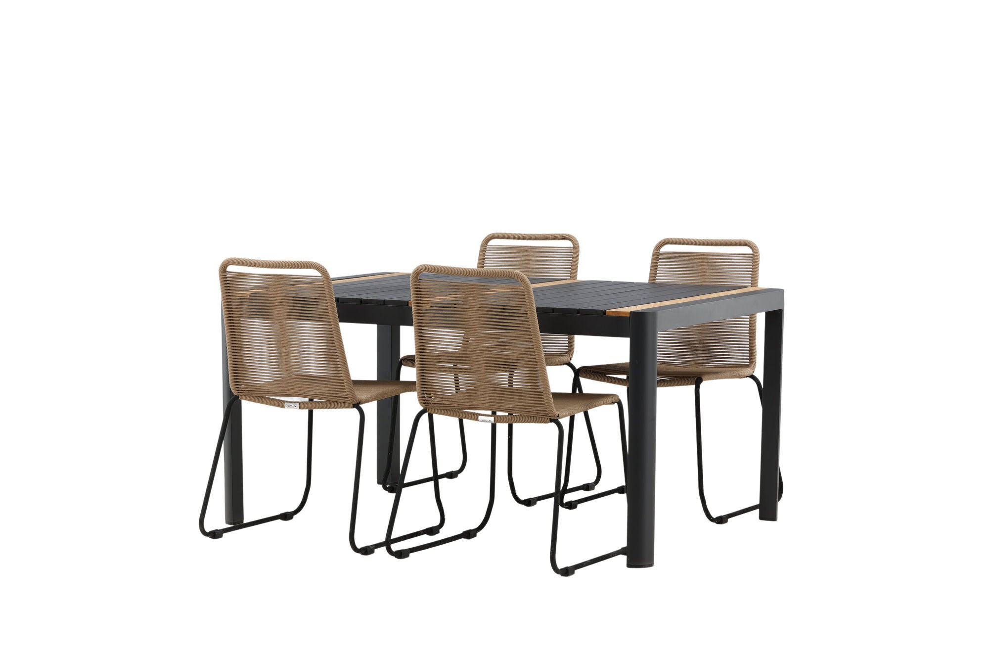 Venture Home Togo - spisebord- Black / Teak - Allu / Teak - 150*100 _1+ Lindos Stacking stol - Black Alu / Latte Rope _4