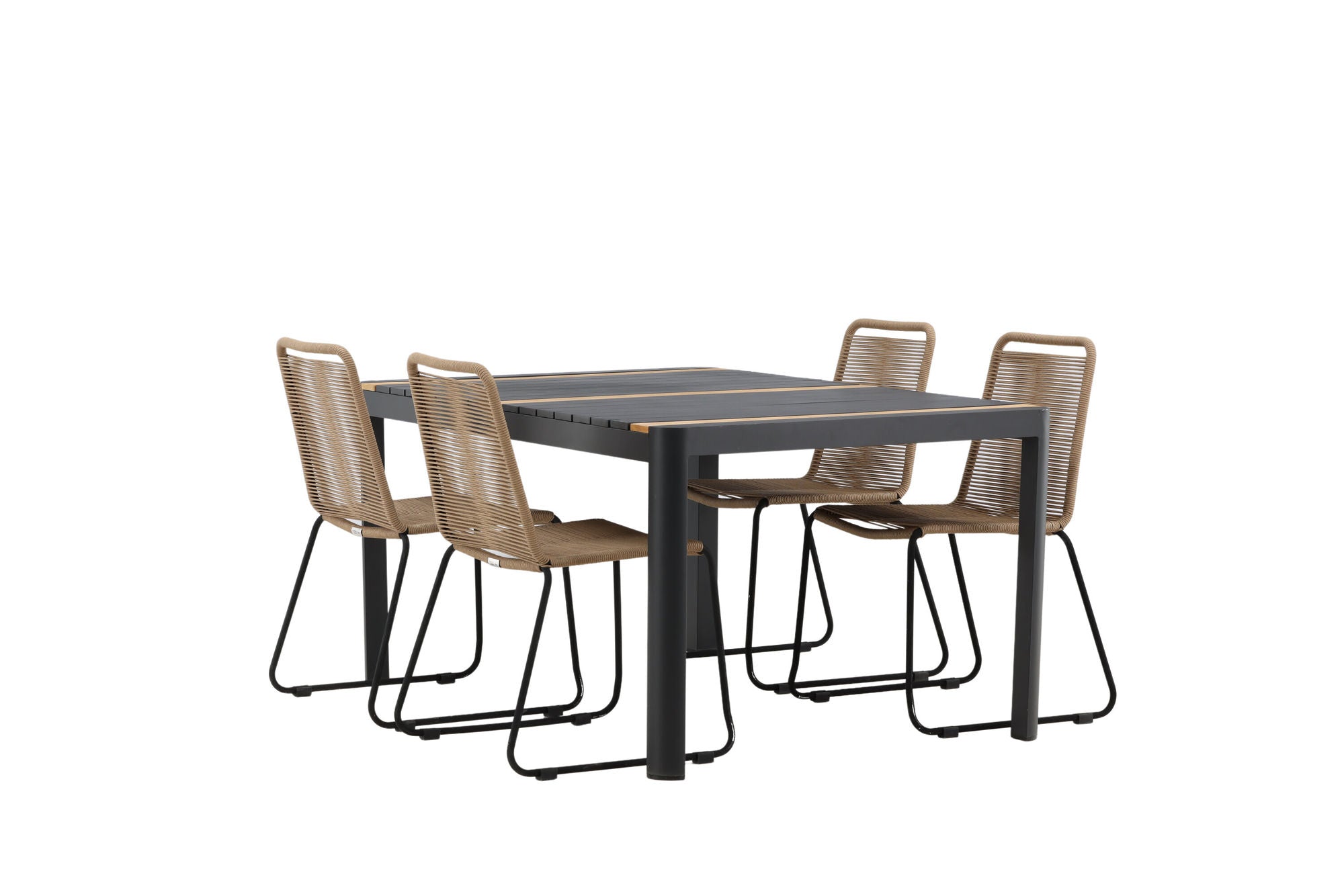 Venture Home Togo - spisebord- Black / Teak - Allu / Teak - 150*100 _1+ Lindos Stacking stol - Black Alu / Latte Rope _4