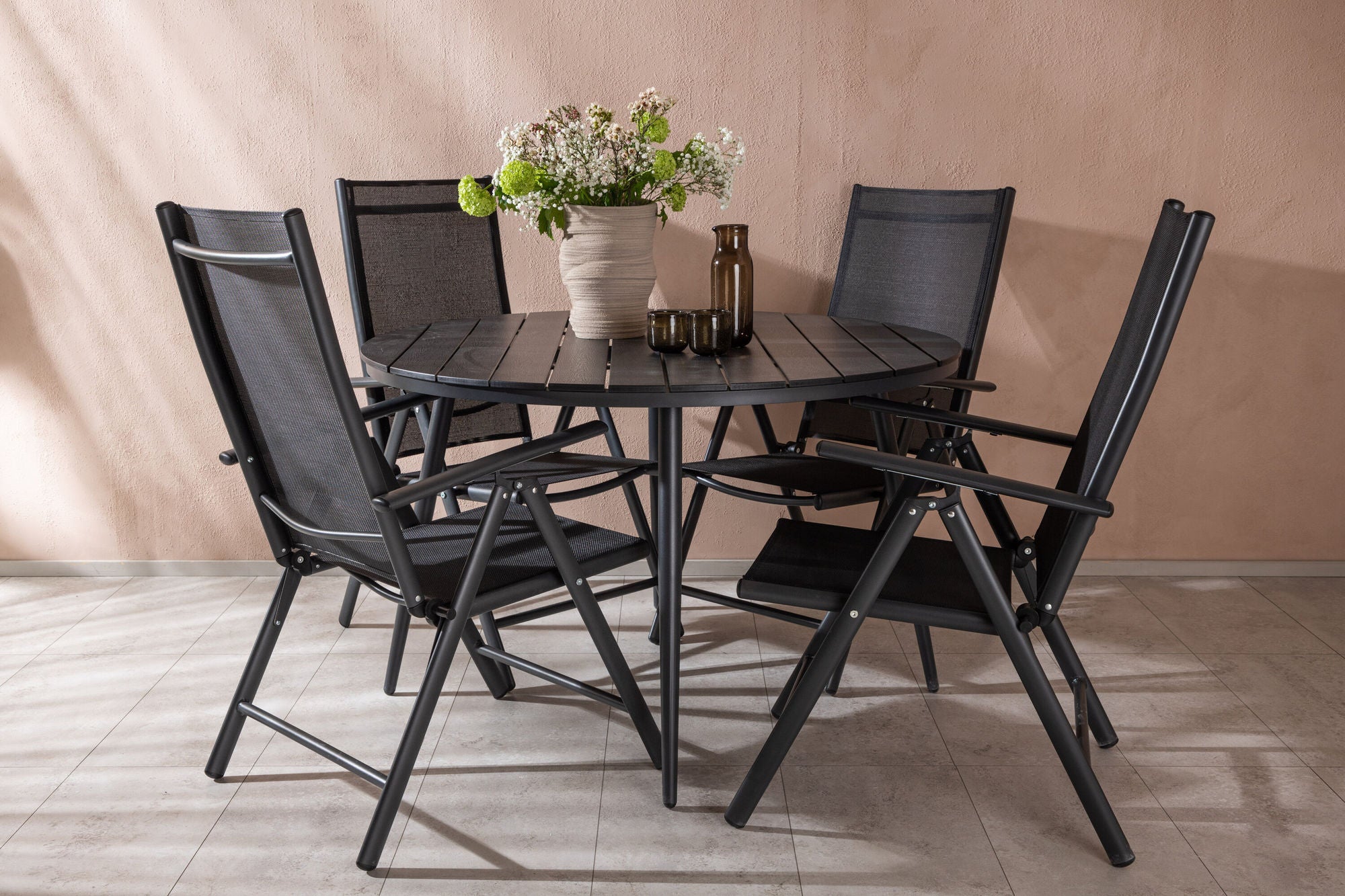 Venture Home Break - spisebord rund- Black / Black - Alu / Aintwood - 120ø _1+ Break 5:pos stol - Black/Black _4