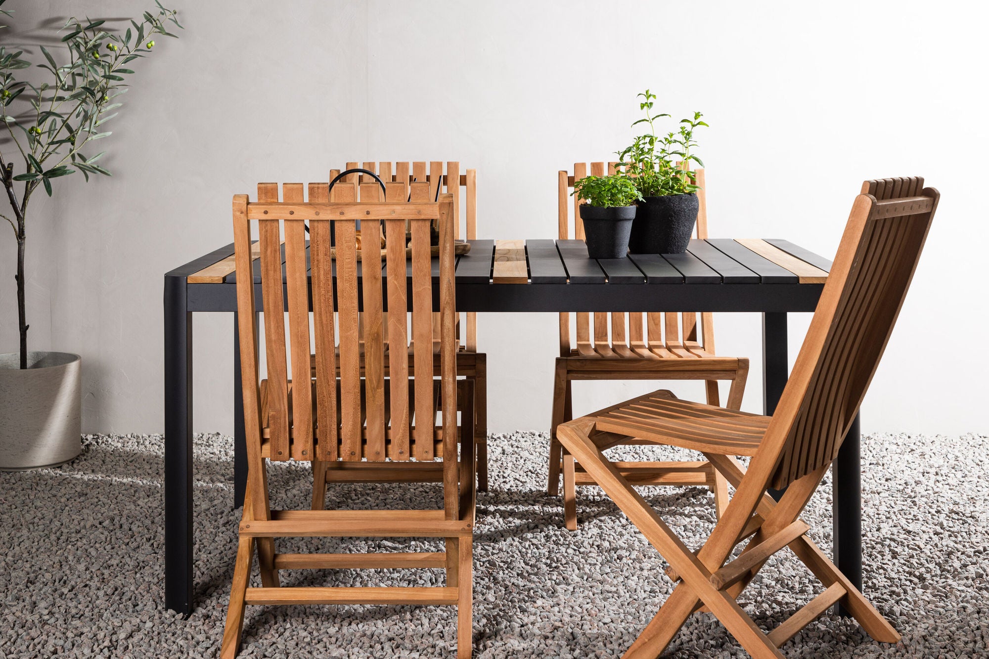 Venture Home Togo - spisebord- Black / Teak - Allu / Teak - 150*100 _1+ Ghana - Folding stol- Natural - Teak - _4