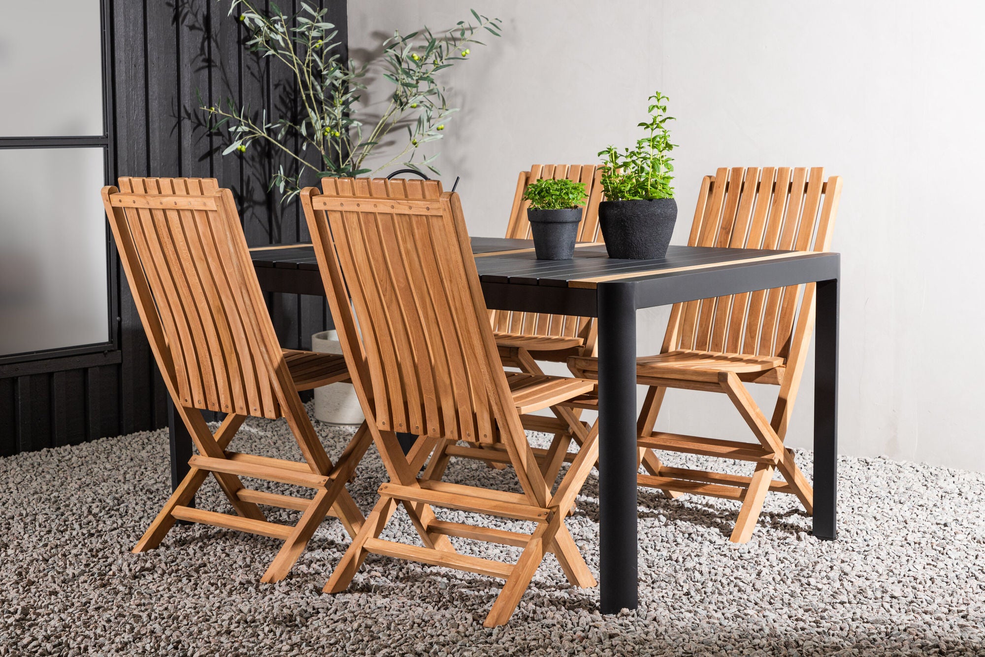 Venture Home Togo - spisebord- Black / Teak - Allu / Teak - 150*100 _1+ Ghana - Folding stol- Natural - Teak - _4