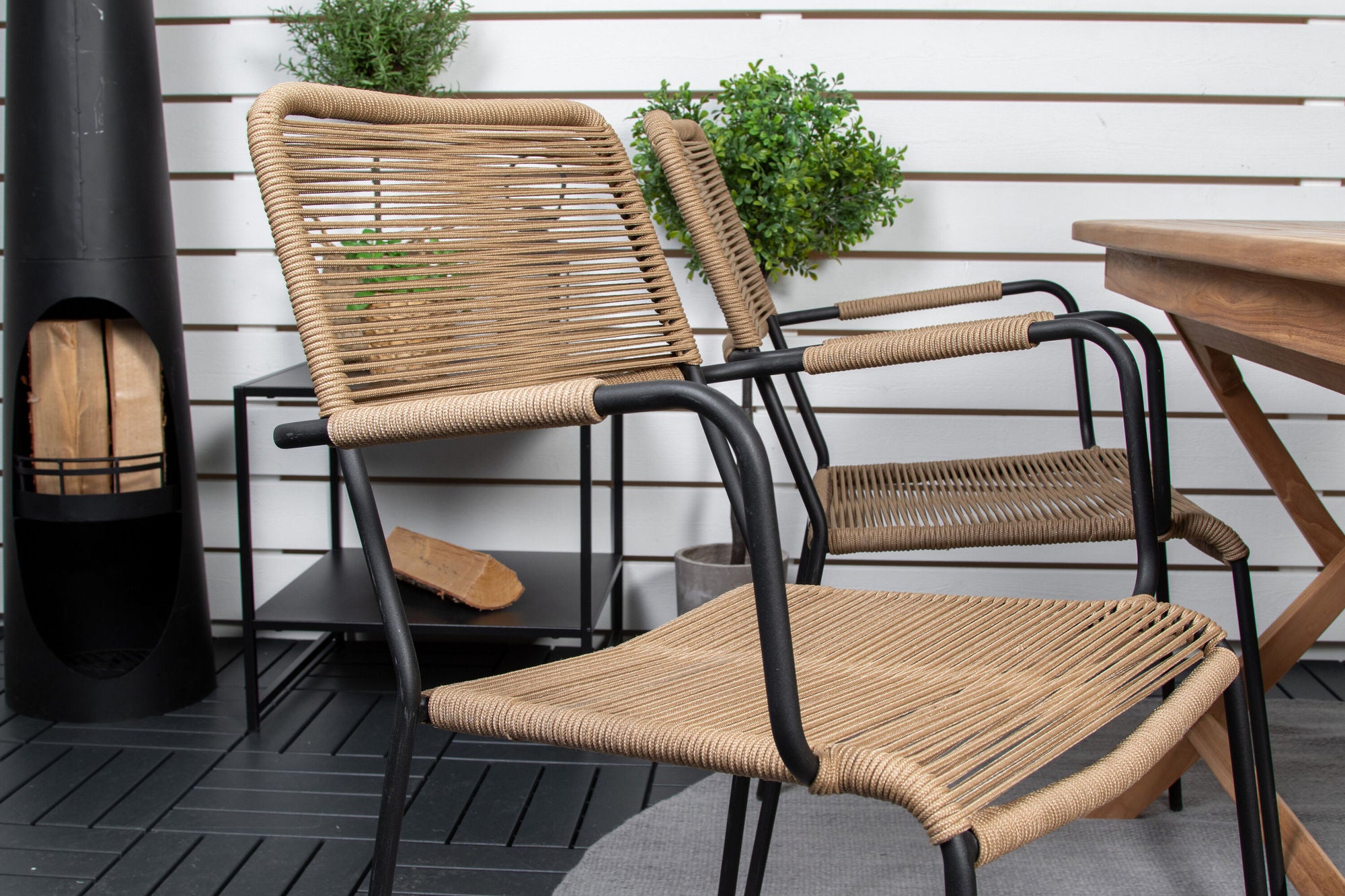 Venture Home Kenya spisebord 120*70*H75 - Teak+Lindos - Armchair - Black Alu / Latte Rope_4