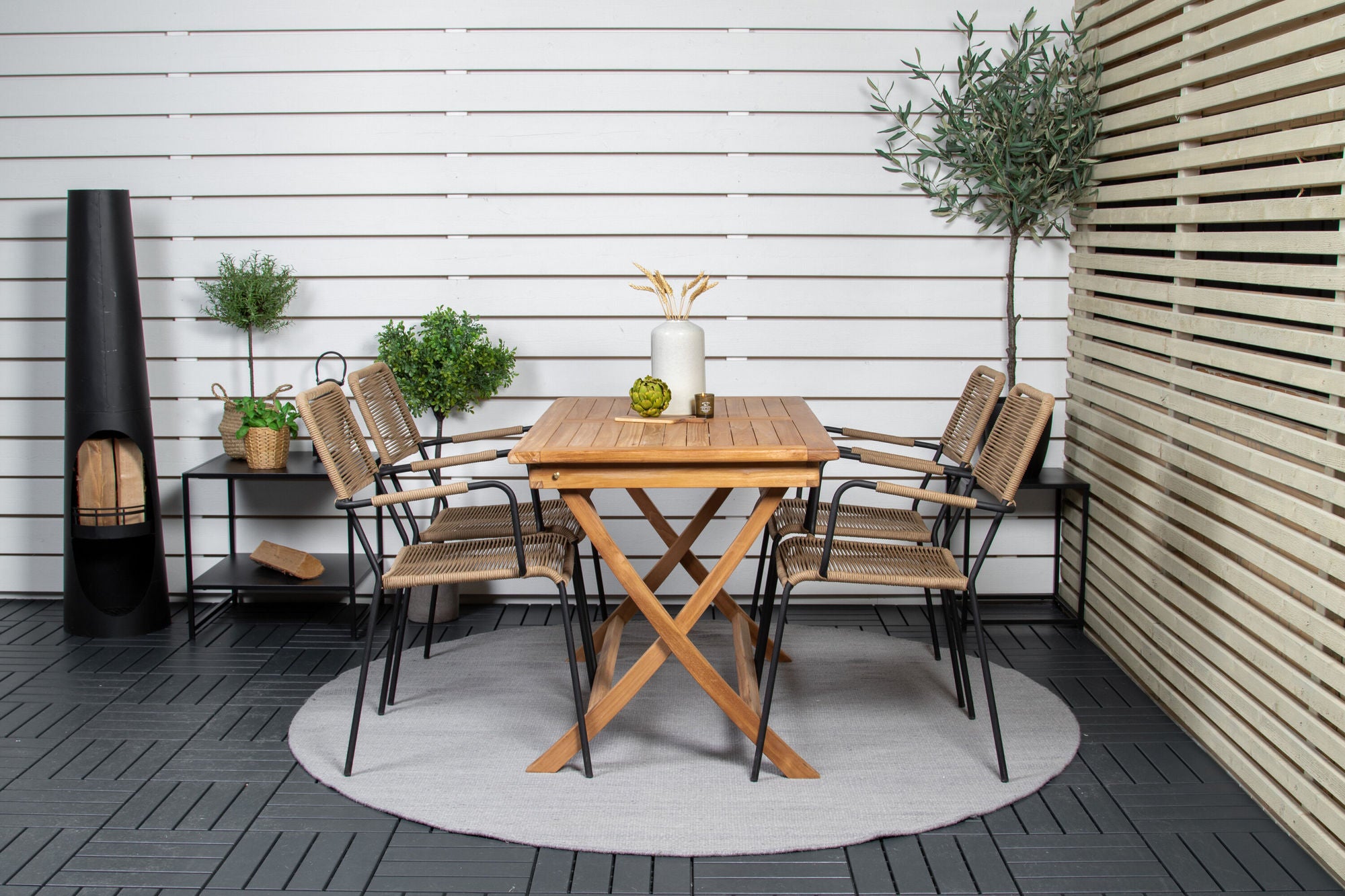 Venture Home Kenya spisebord 120*70*H75 - Teak+Lindos - Armchair - Black Alu / Latte Rope_4