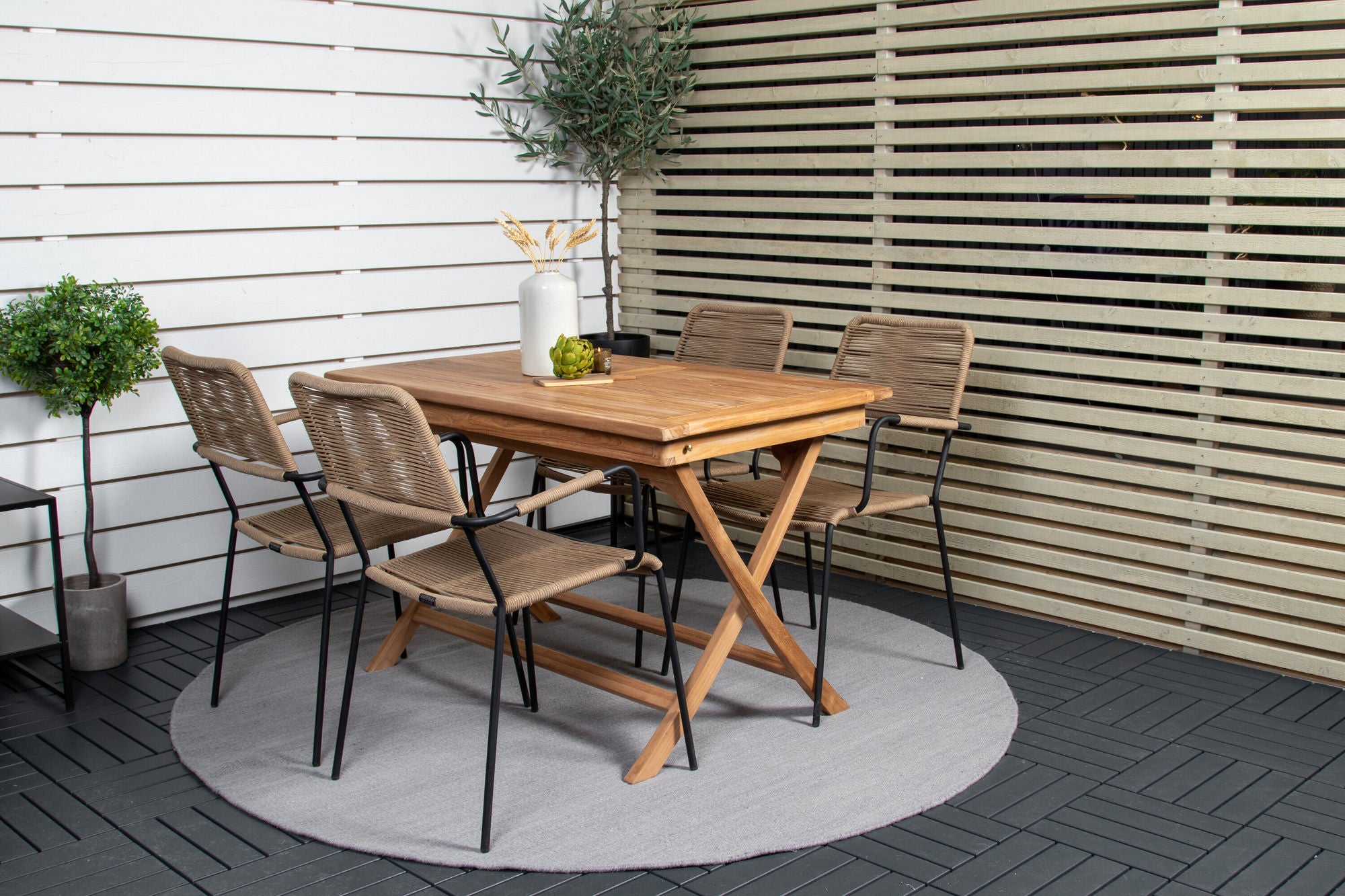 Venture Home Kenya spisebord 120*70*H75 - Teak+Lindos - Armchair - Black Alu / Latte Rope_4
