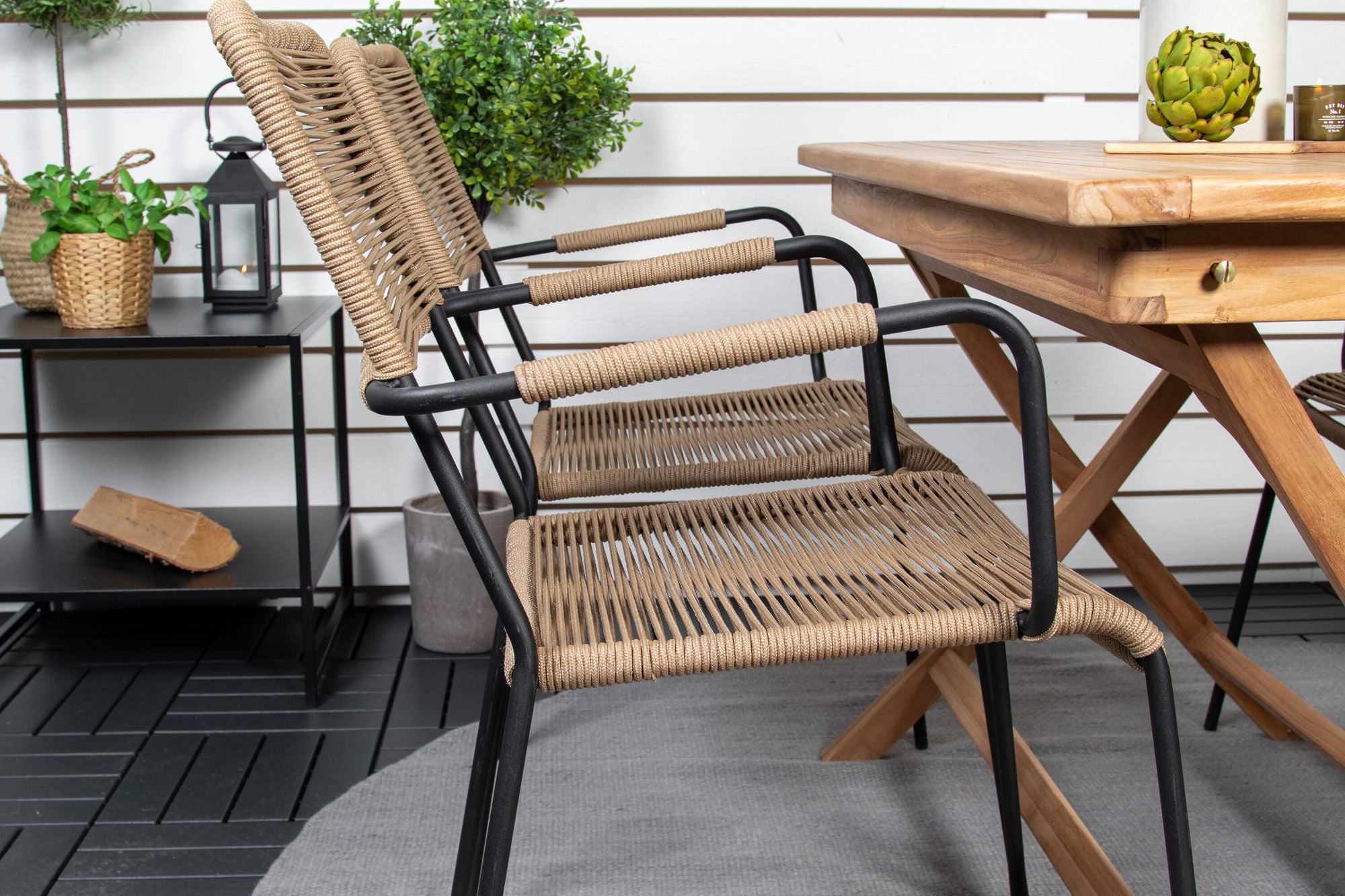 Venture Home Kenya spisebord 120*70*H75 - Teak+Lindos - Armchair - Black Alu / Latte Rope_4