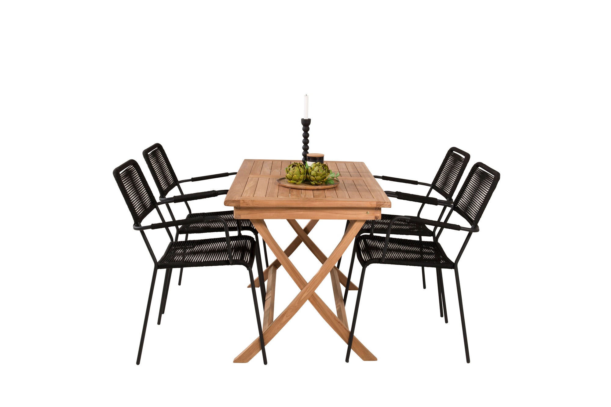 Venture Home Kenya spisebord 120*70*H75 - Teak+Lindos Armchair - Black Alu / Black Rope_4