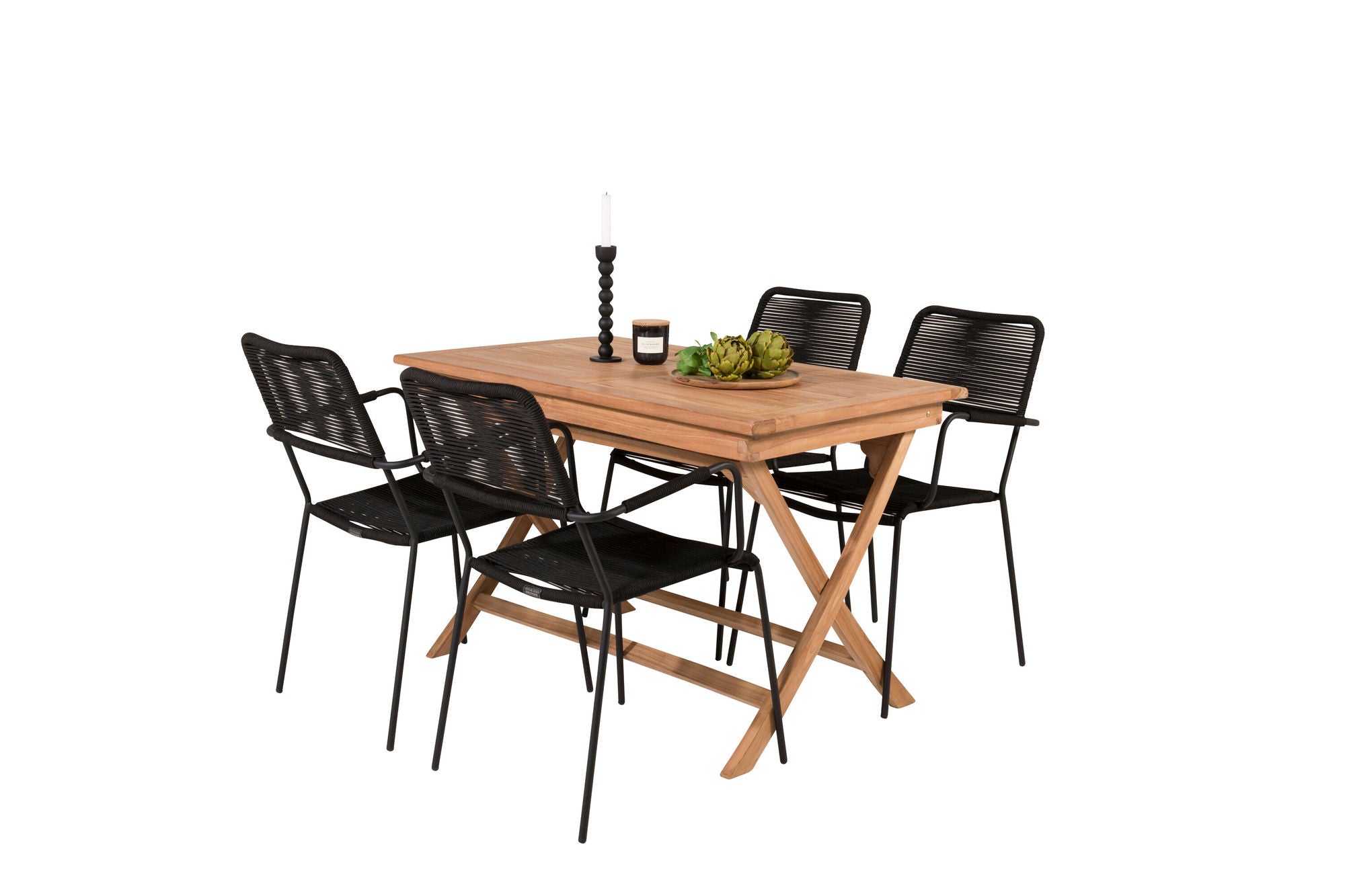 Venture Home Kenya spisebord 120*70*H75 - Teak+Lindos Armchair - Black Alu / Black Rope_4