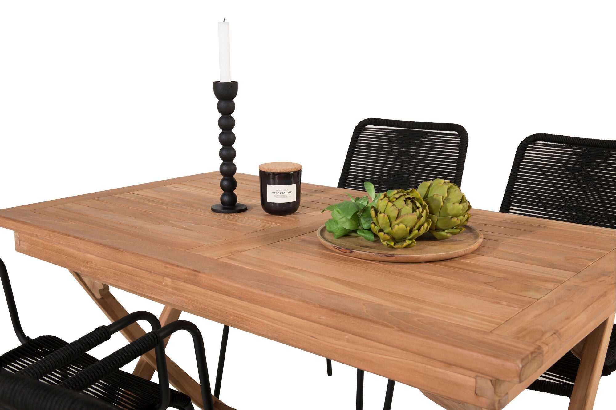 Venture Home Kenya spisebord 120*70*H75 - Teak+Lindos Armchair - Black Alu / Black Rope_4