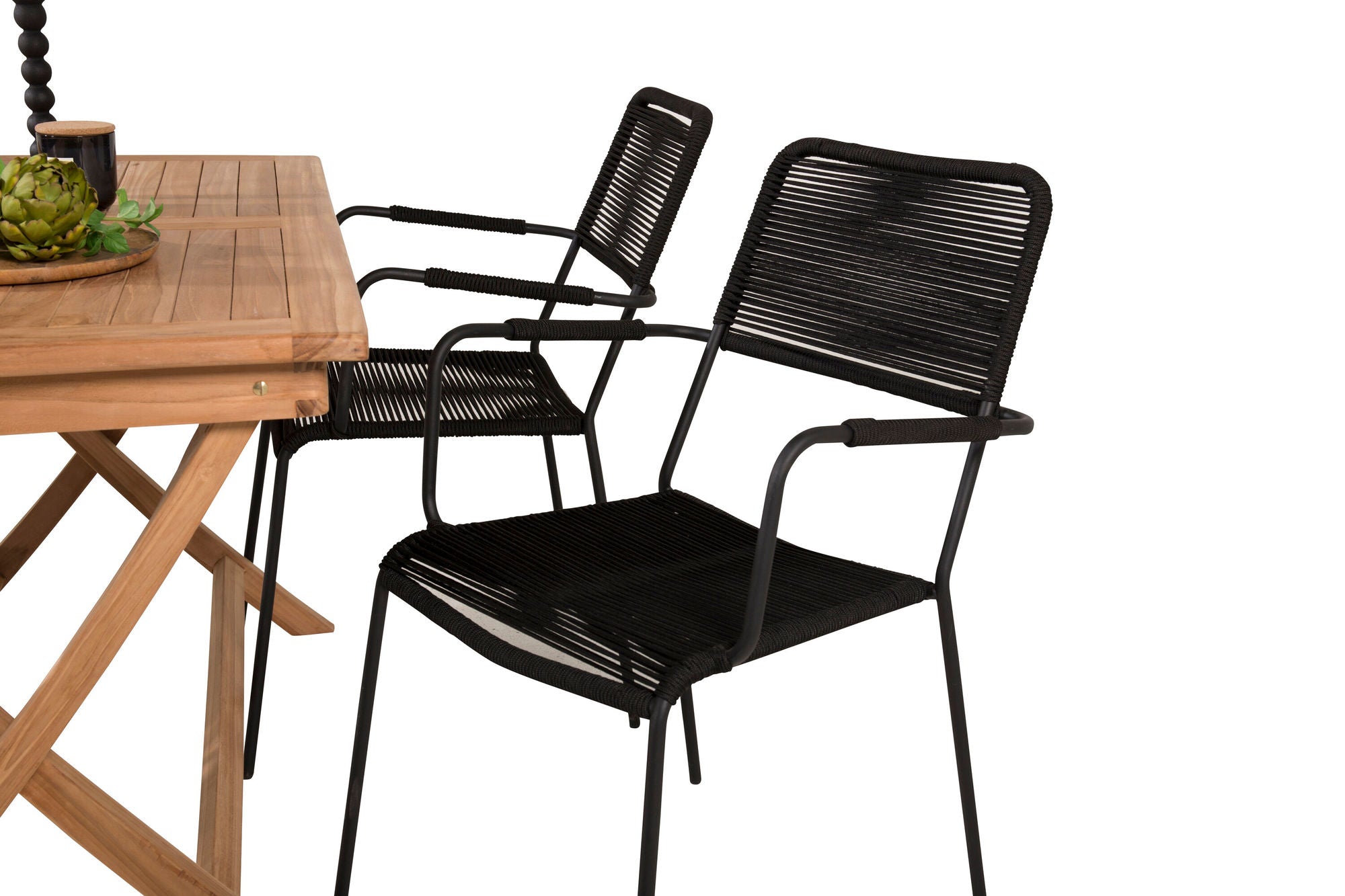 Venture Home Kenya spisebord 120*70*H75 - Teak+Lindos Armchair - Black Alu / Black Rope_4