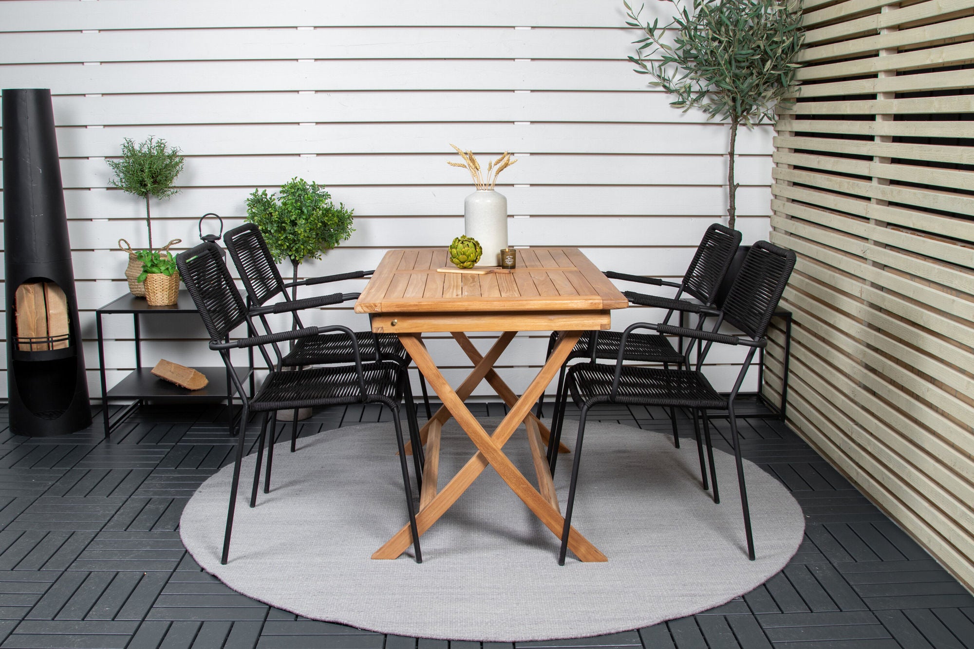 Venture Home Kenya spisebord 120*70*H75 - Teak+Lindos Armchair - Black Alu / Black Rope_4
