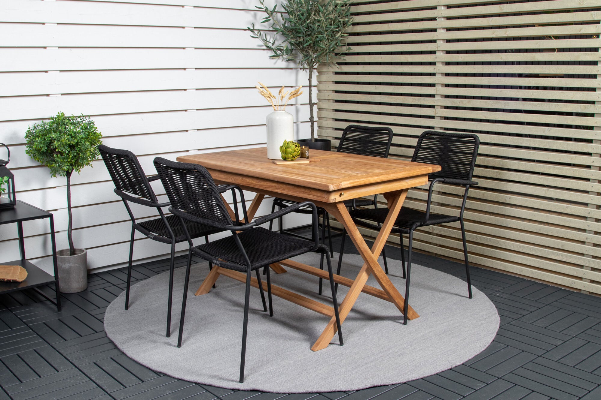 Venture Home Kenya spisebord 120*70*H75 - Teak+Lindos Armchair - Black Alu / Black Rope_4