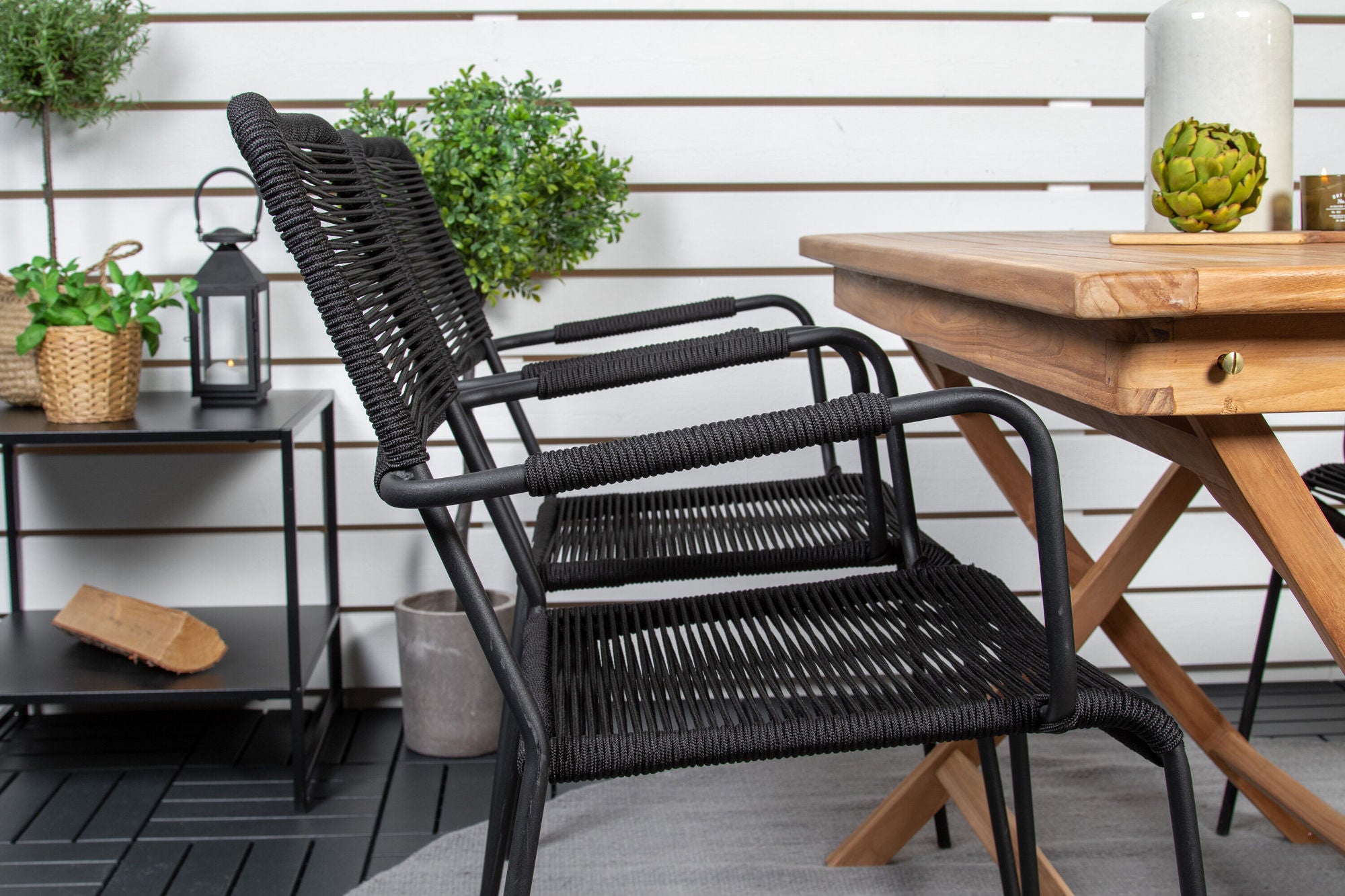 Venture Home Kenya spisebord 120*70*H75 - Teak+Lindos Armchair - Black Alu / Black Rope_4