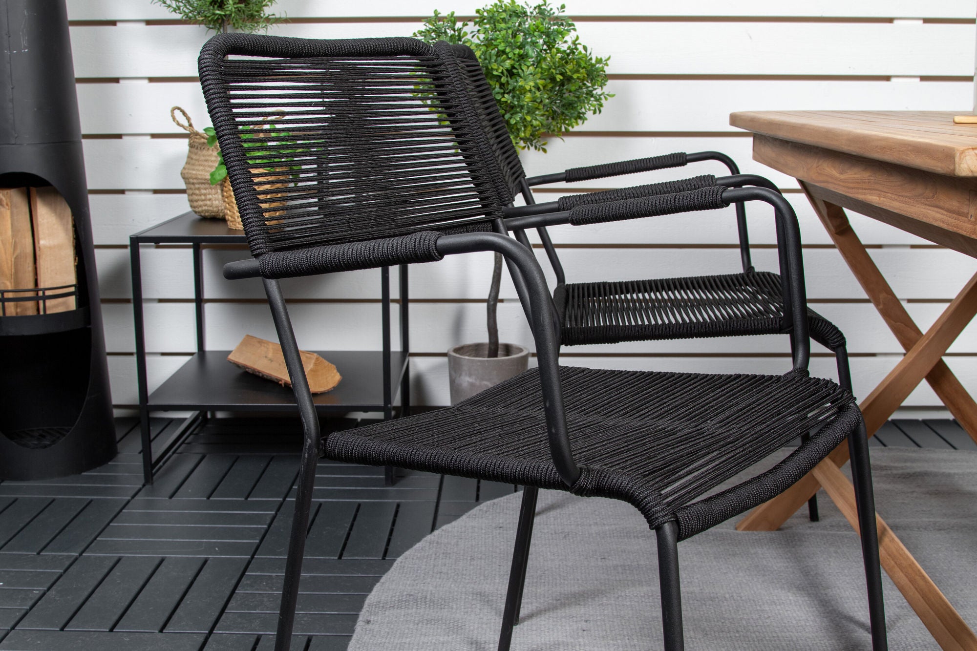 Venture Home Kenya spisebord 120*70*H75 - Teak+Lindos Armchair - Black Alu / Black Rope_4