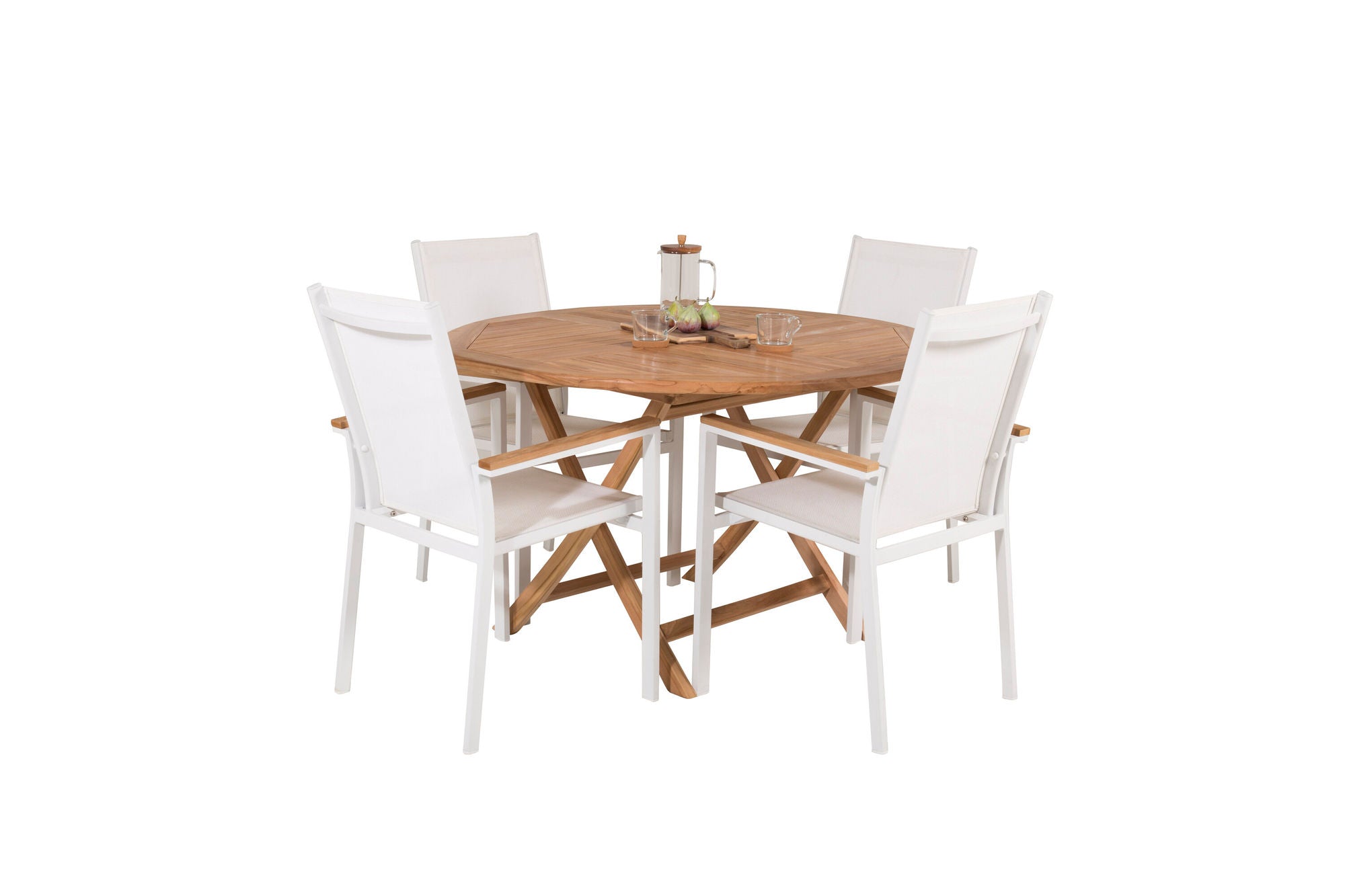 Venture Home Kenya rund spisebord ø120cm - Teak+Texas stol - White/Teak_4