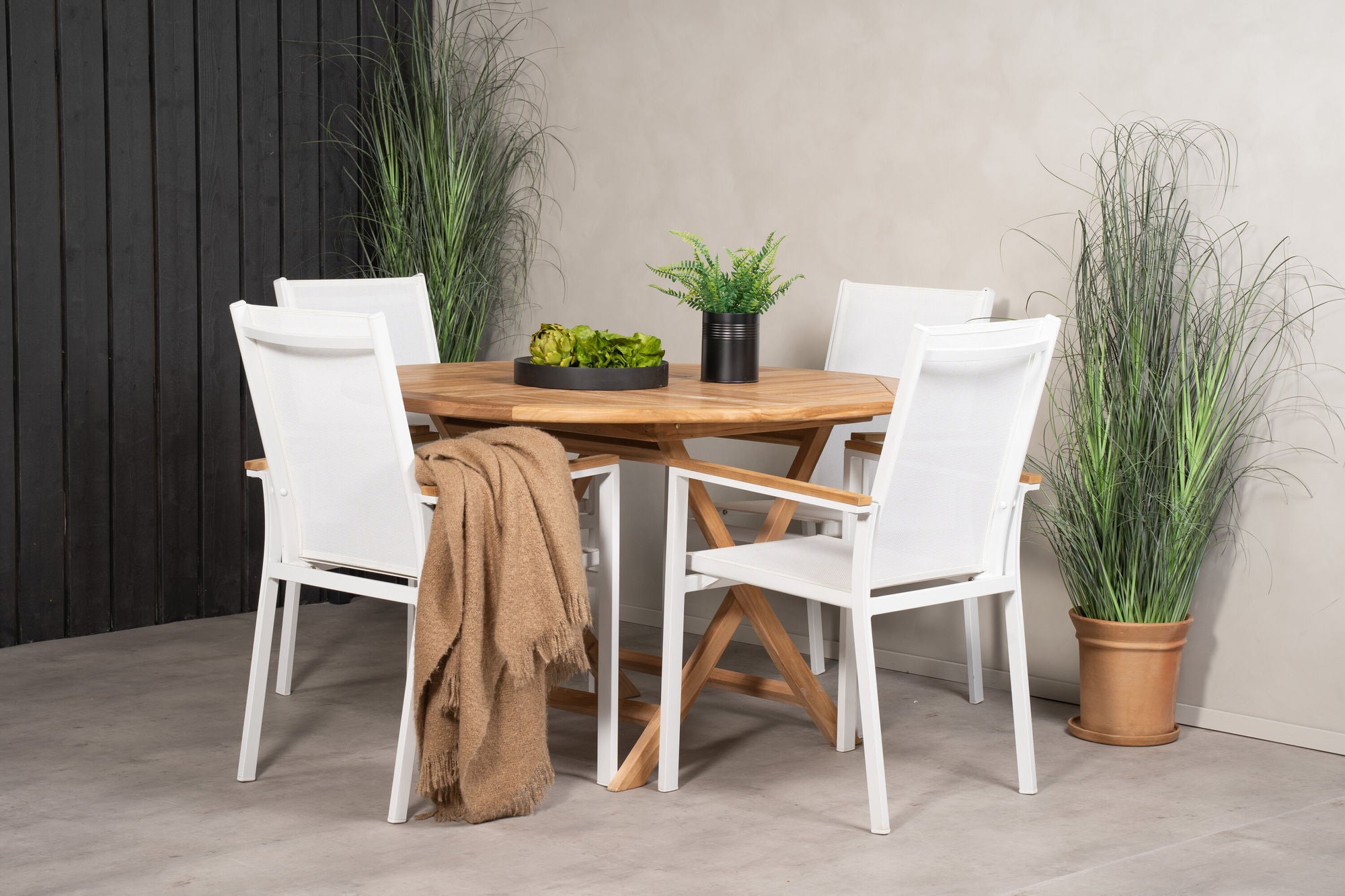 Venture Home Kenya rund spisebord ø120cm - Teak+Texas stol - White/Teak_4
