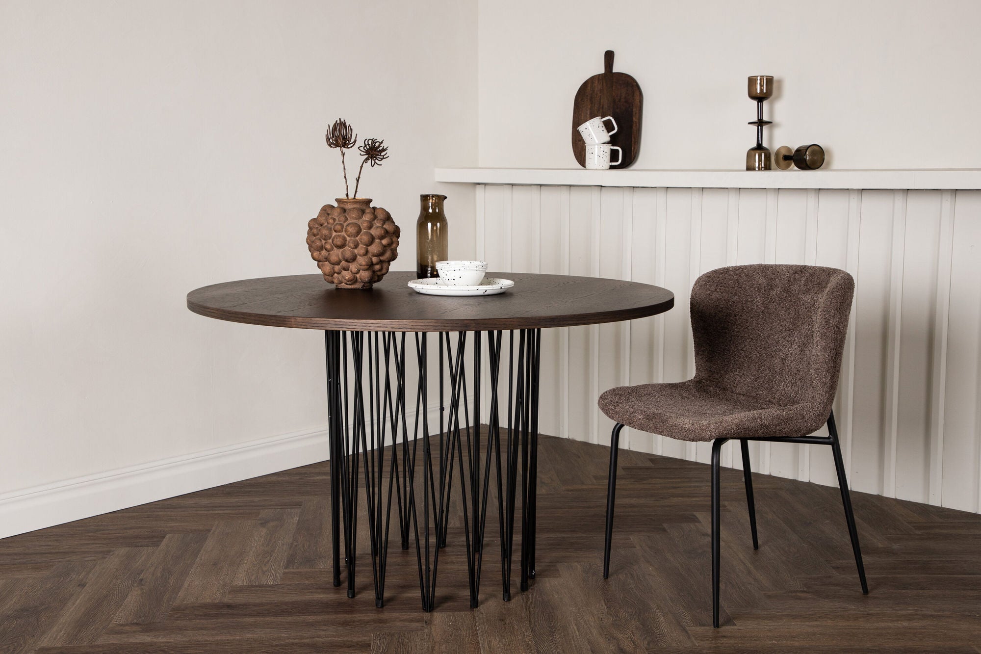 Furniture Fashion Stone round spisebord - Black / Mocca Veneer