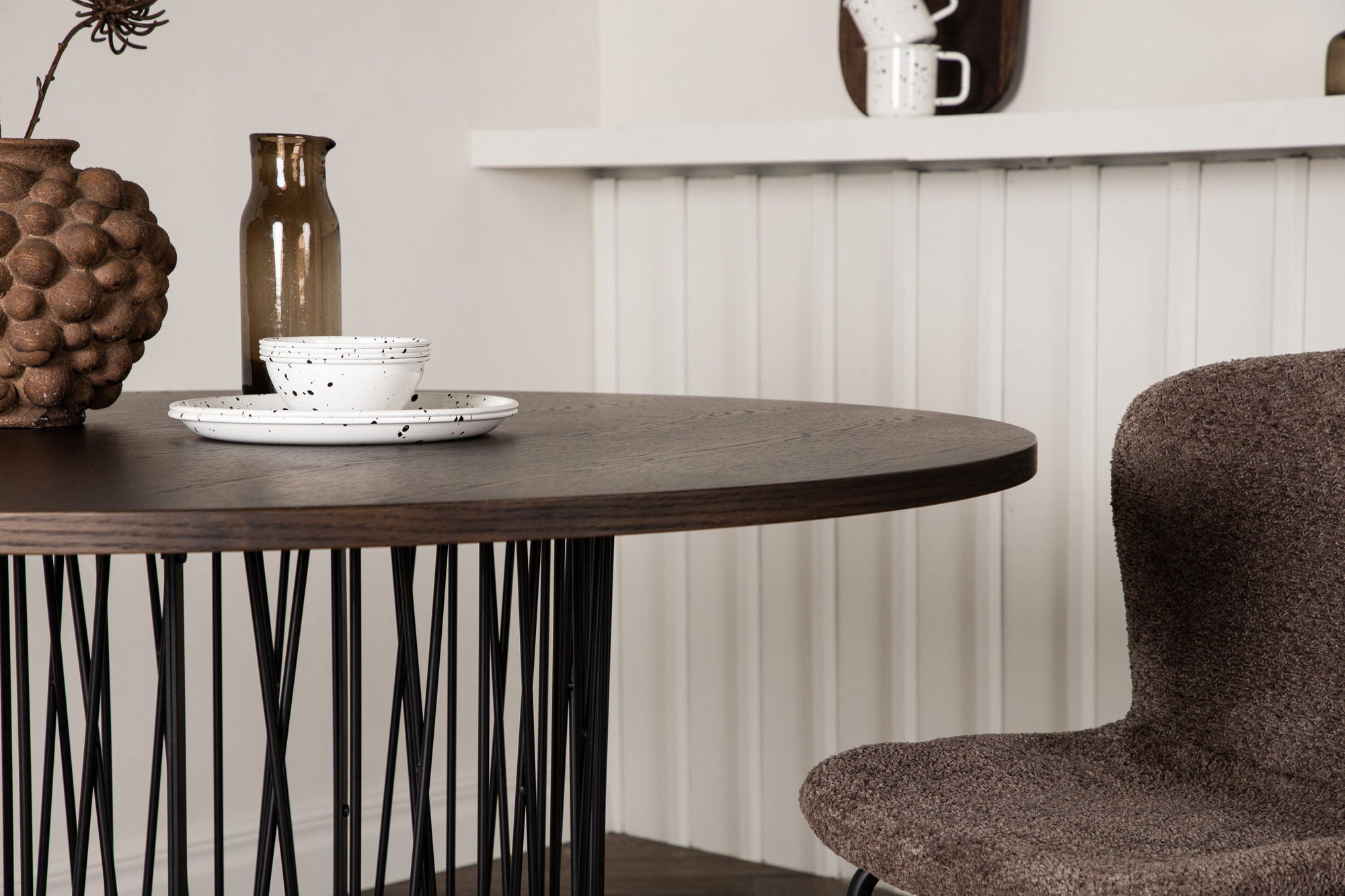 Furniture Fashion Stone round spisebord - Black / Mocca Veneer