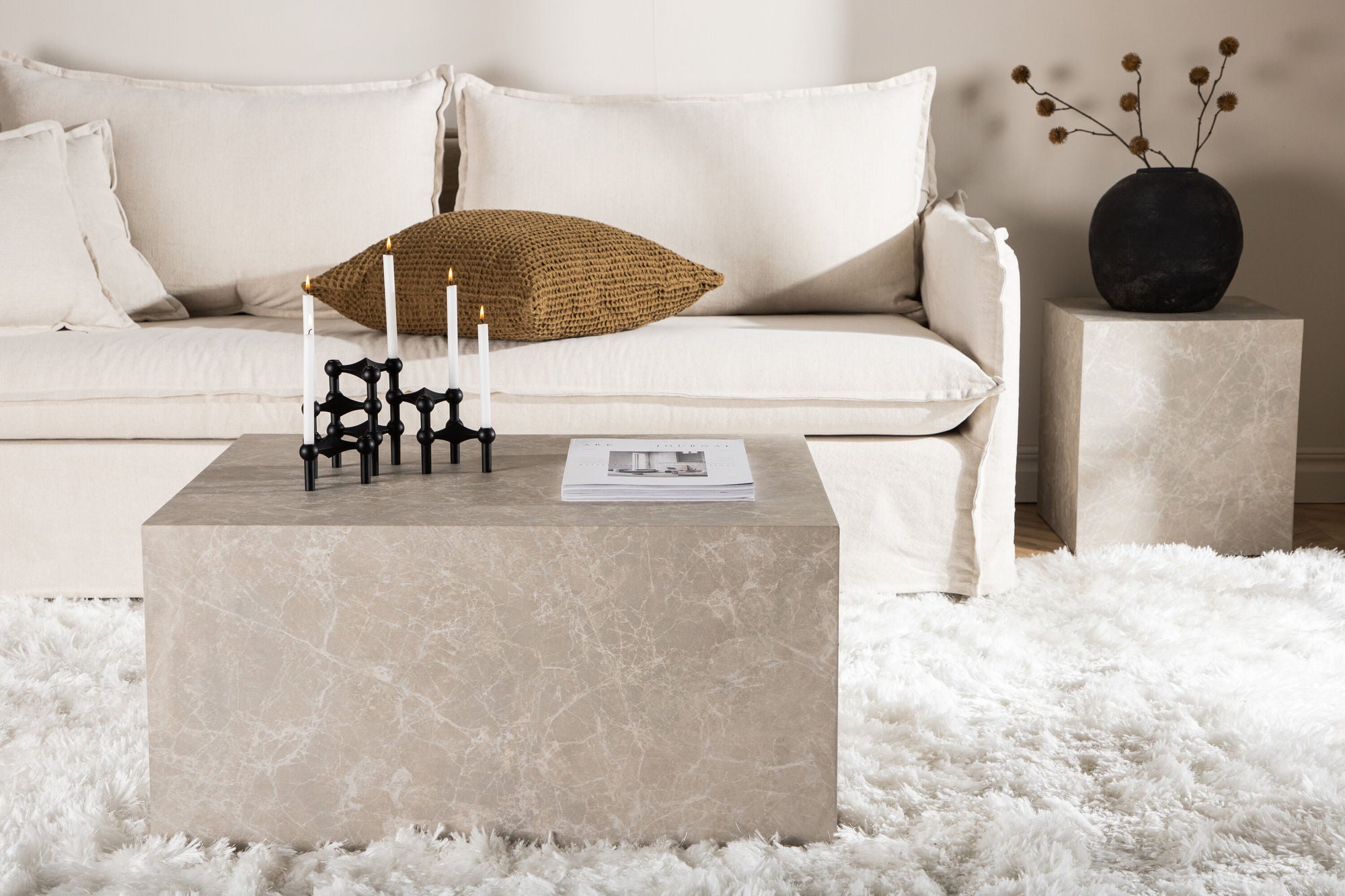 Venture Home York Low Sofa bord - Beige / Marble look MDF