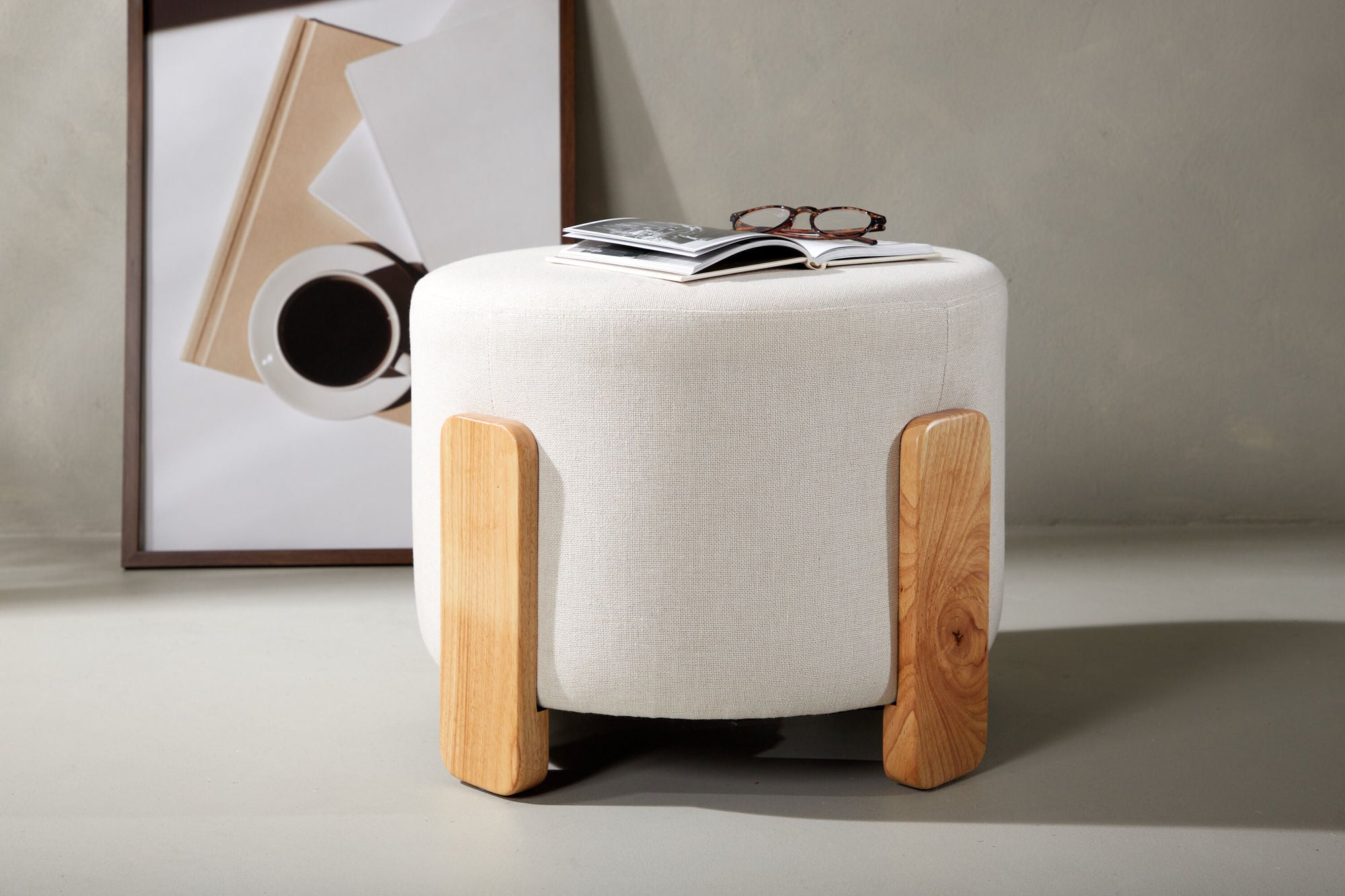 Venture Home Coffey Ottoman/Pouf - Nature / White Linen