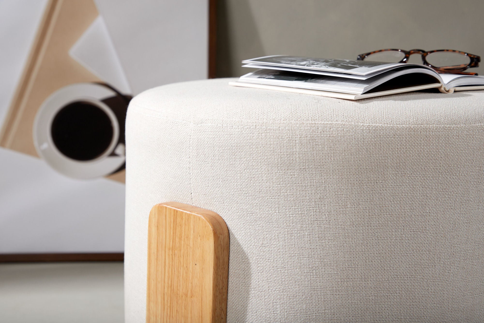 Venture Home Coffey Ottoman/Pouf - Nature / White Linen