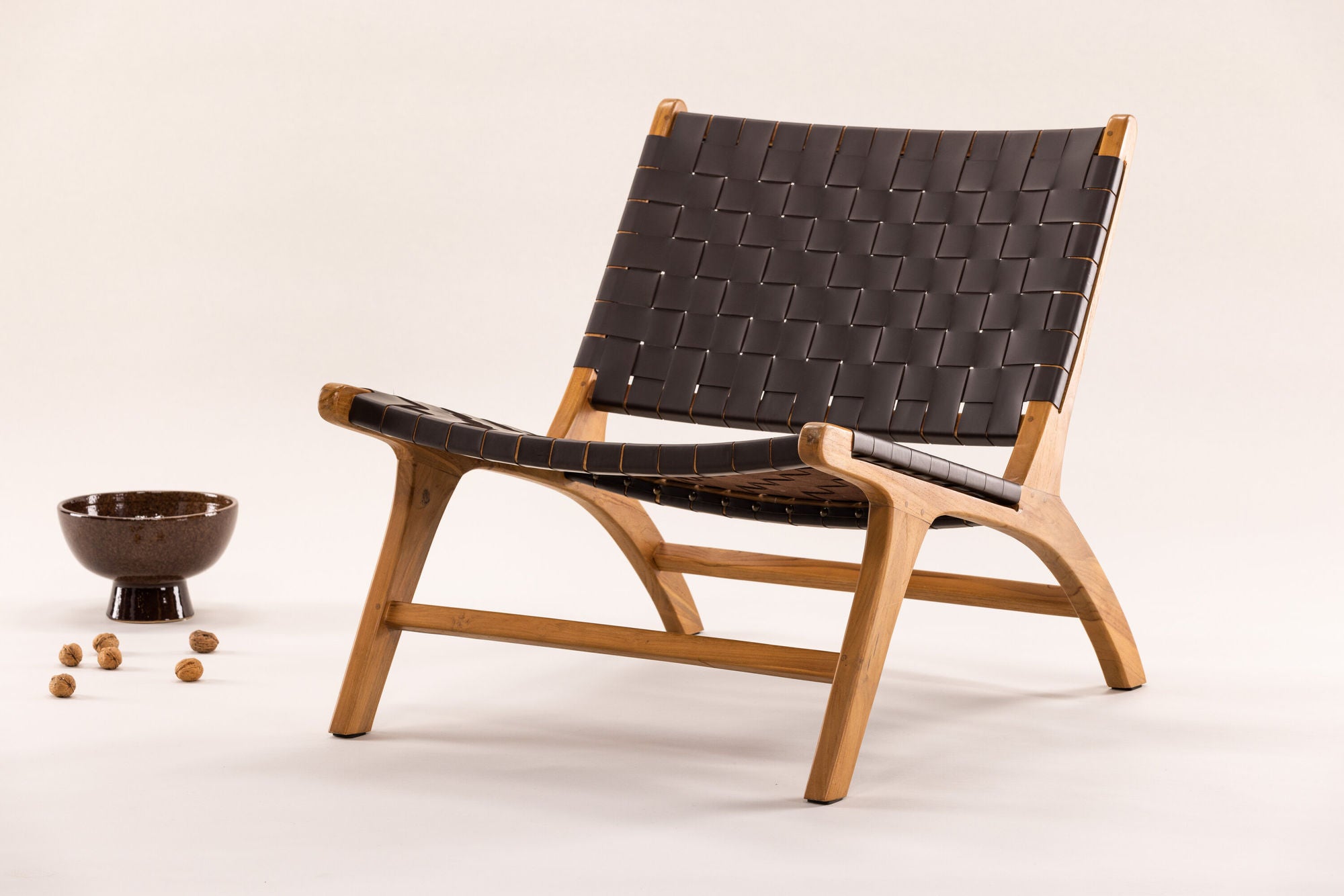 Vind Rike Single Sofa - Brown Teak / Brown PU