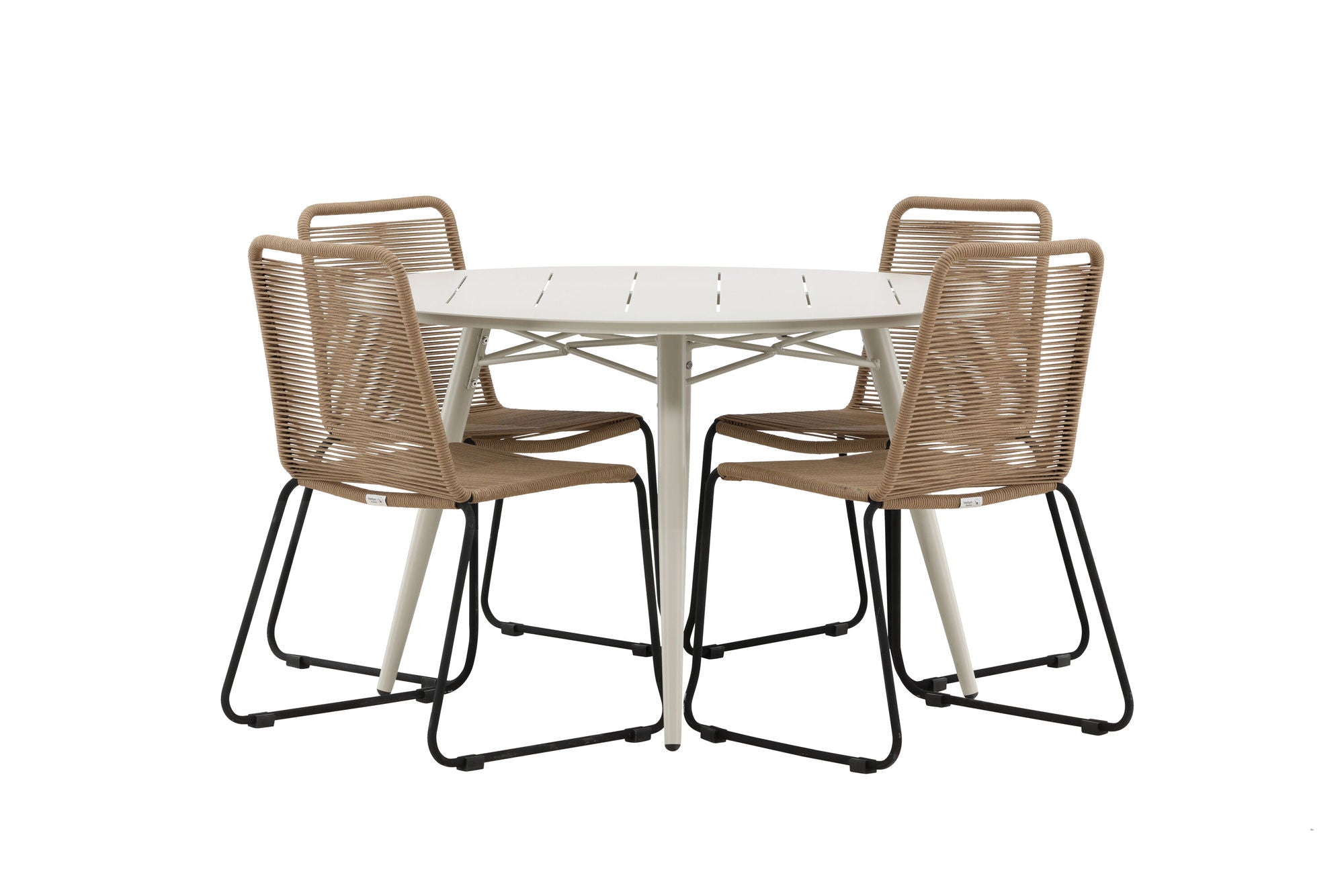 Venture Home Lina spisebord - Beige - rund 120 cm- Lindos Stacking stol - Black Alu / Latte Rope_4