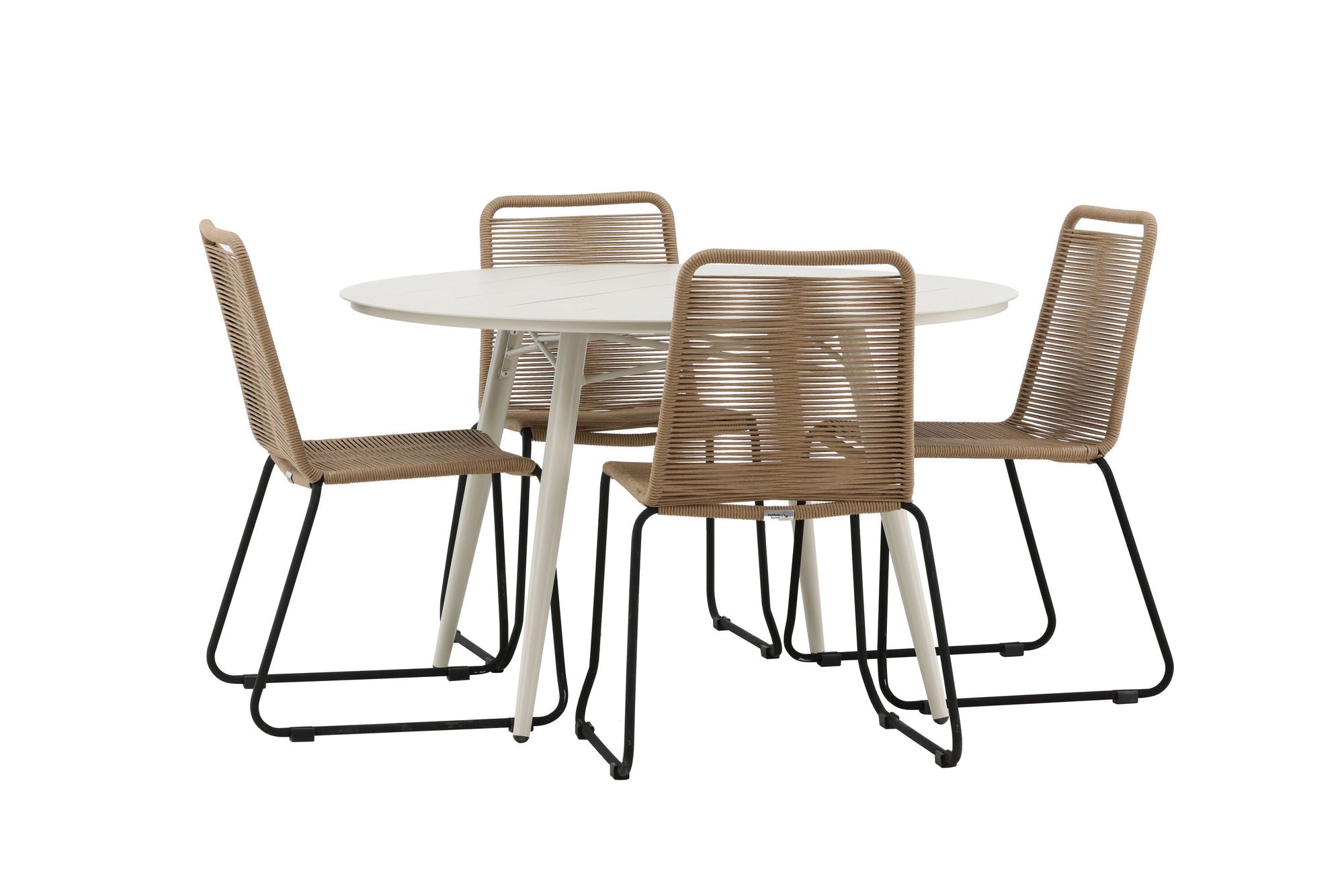 Venture Home Lina spisebord - Beige - rund 120 cm- Lindos Stacking stol - Black Alu / Latte Rope_4
